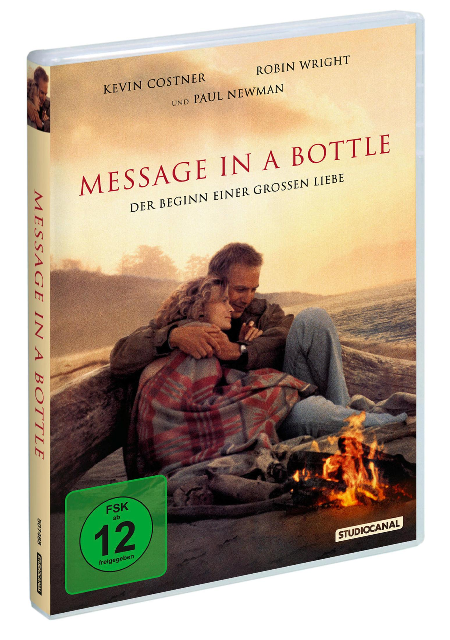 DVD-Hülle des Films Message in a Bottle mit Kevin Costner und Robin Wright am Strand.