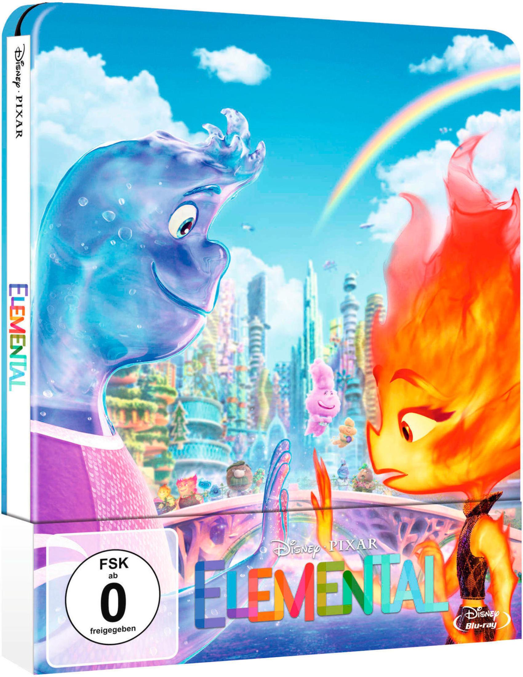 Wade und Ember blicken sich an vor einer bunten Stadtkulisse unter blauem Himmel und Regenbogen.