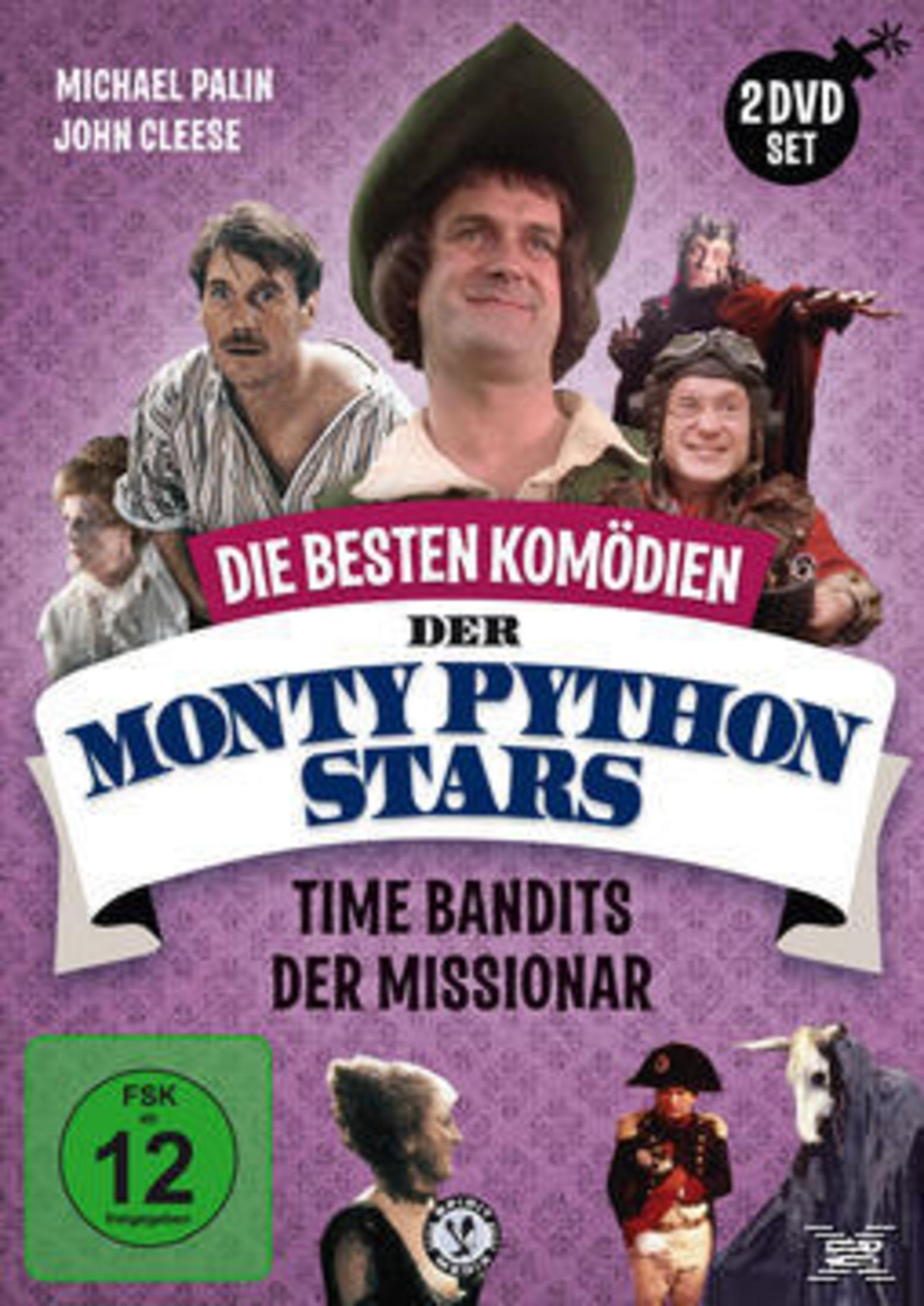 DVD-Cover mit Monty Python-Stars auf violettem Hintergrund, FSK 12.