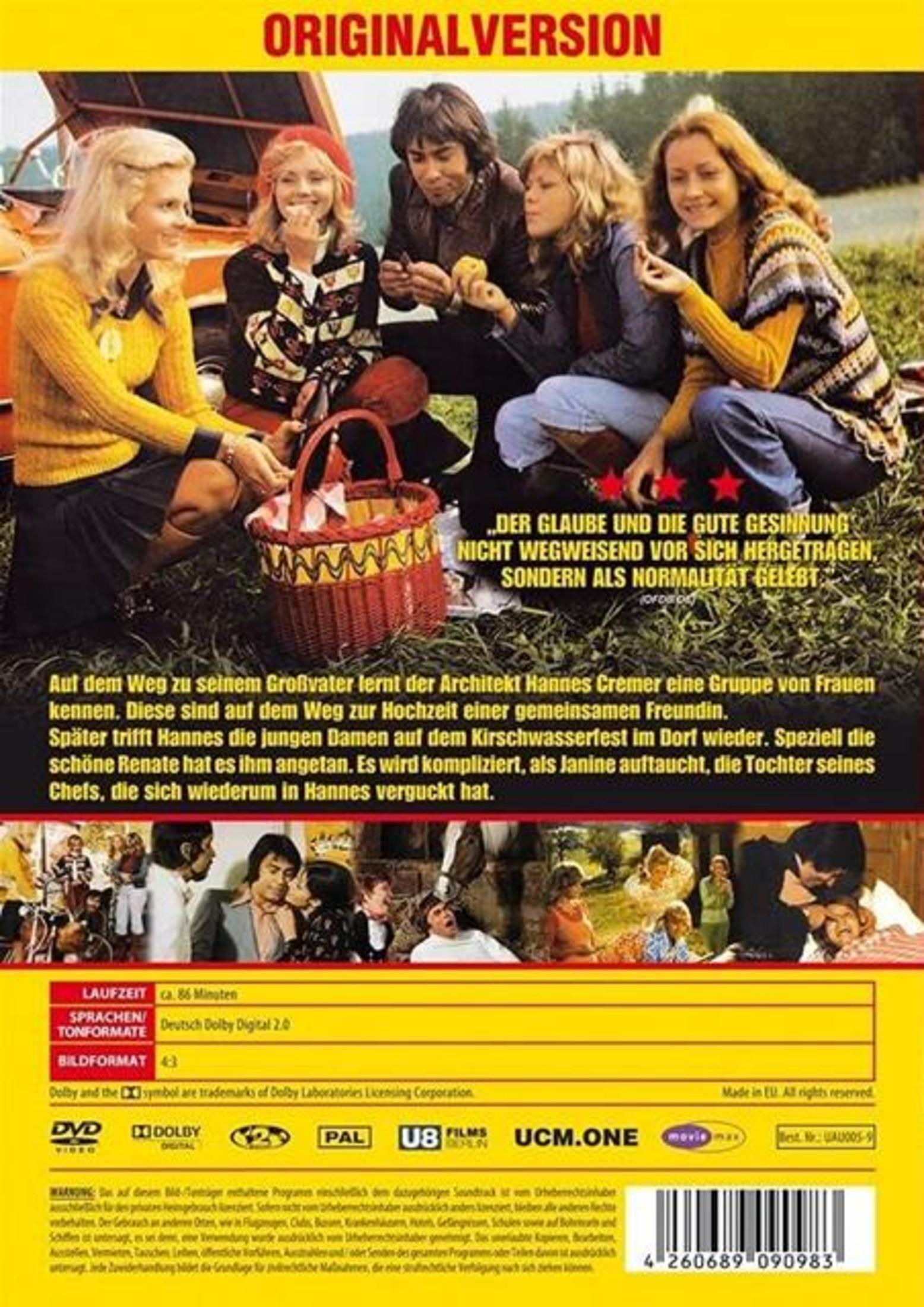 DVD-Cover mit einer Gruppe von Menschen bei einem Picknick im Grünen, Texten und kleineren Szenenbildern.