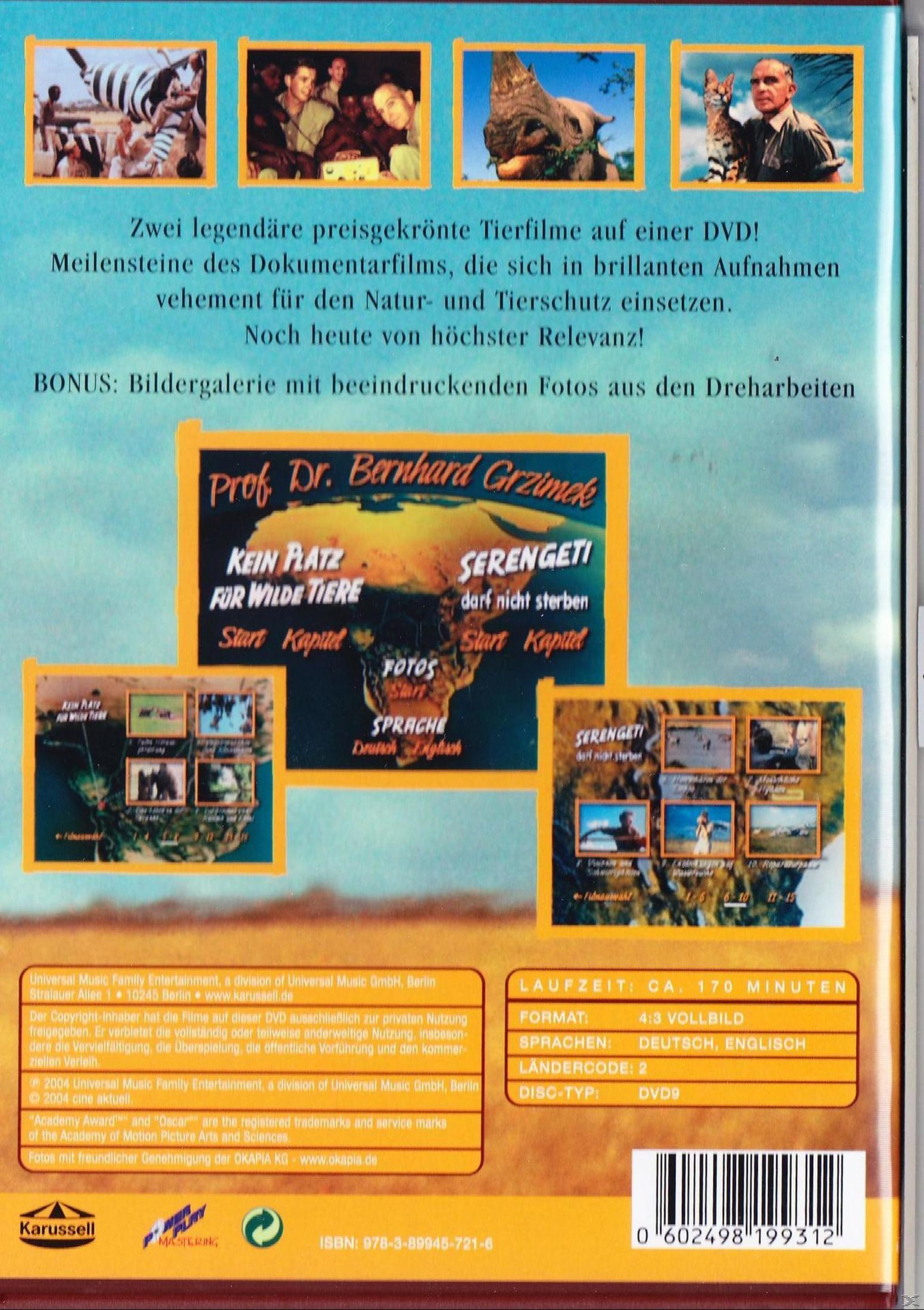 DVD-Rückseite mit Szenenbildern aus Tierfilmen und Text auf blau-gelbem Hintergrund.