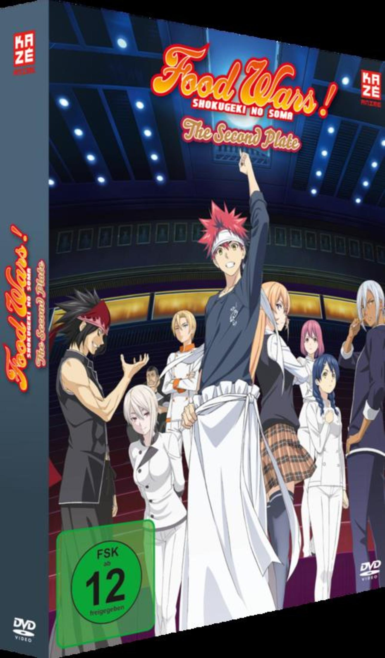 Anime DVD-Cover von Food Wars! The Second Plate mit Charakteren in einem Stadion und FSK 12.