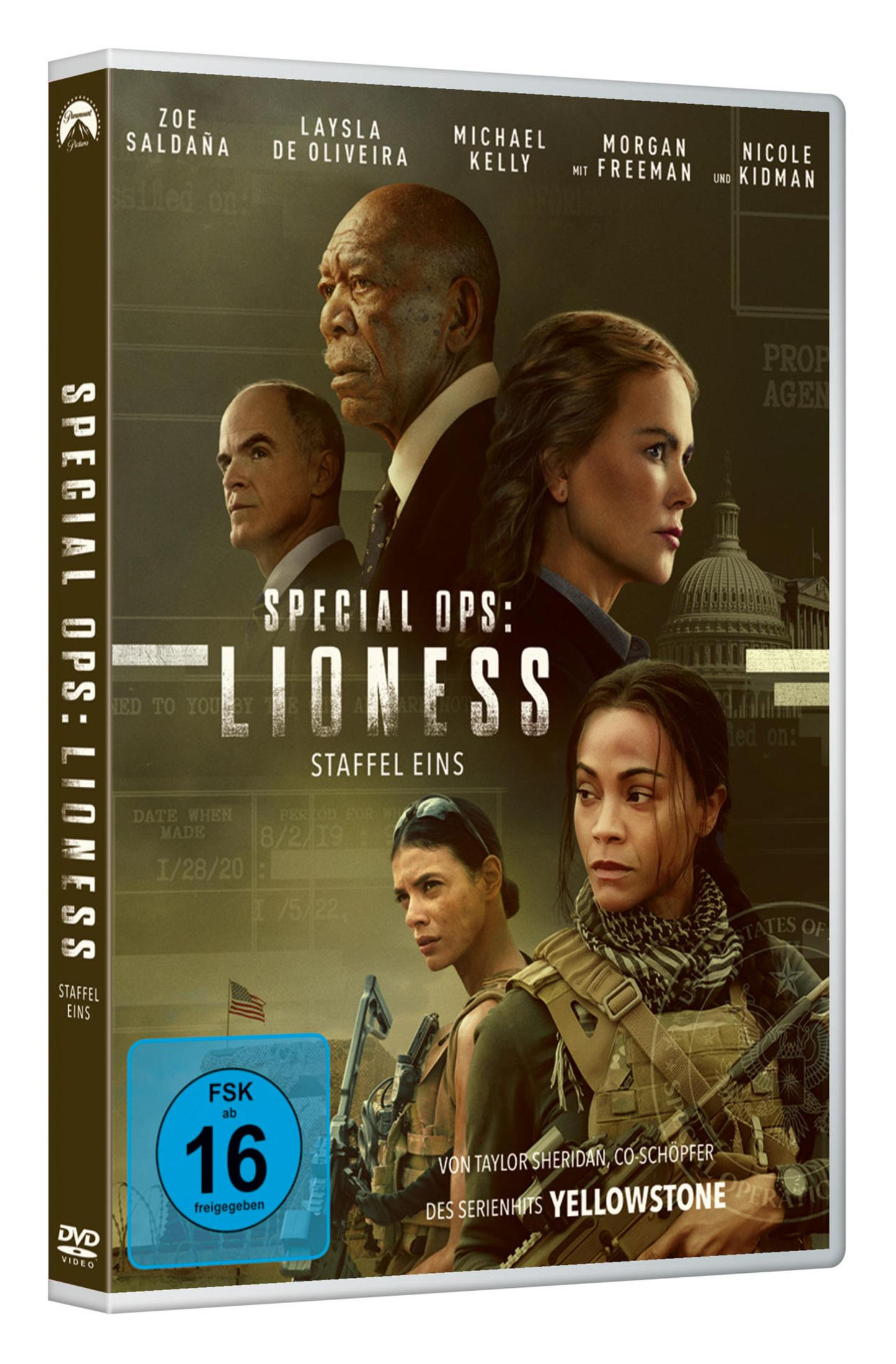 DVD-Cover von Special Ops: Lioness Staffel 1 mit Cast und FSK 16 Siegel.