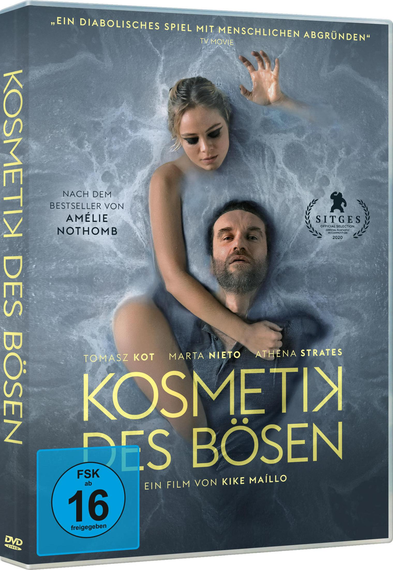 DVD-Cover von Kosmetik des Bösen zeigt eine blonde Frau und einen Mann im Wasser mit Text.