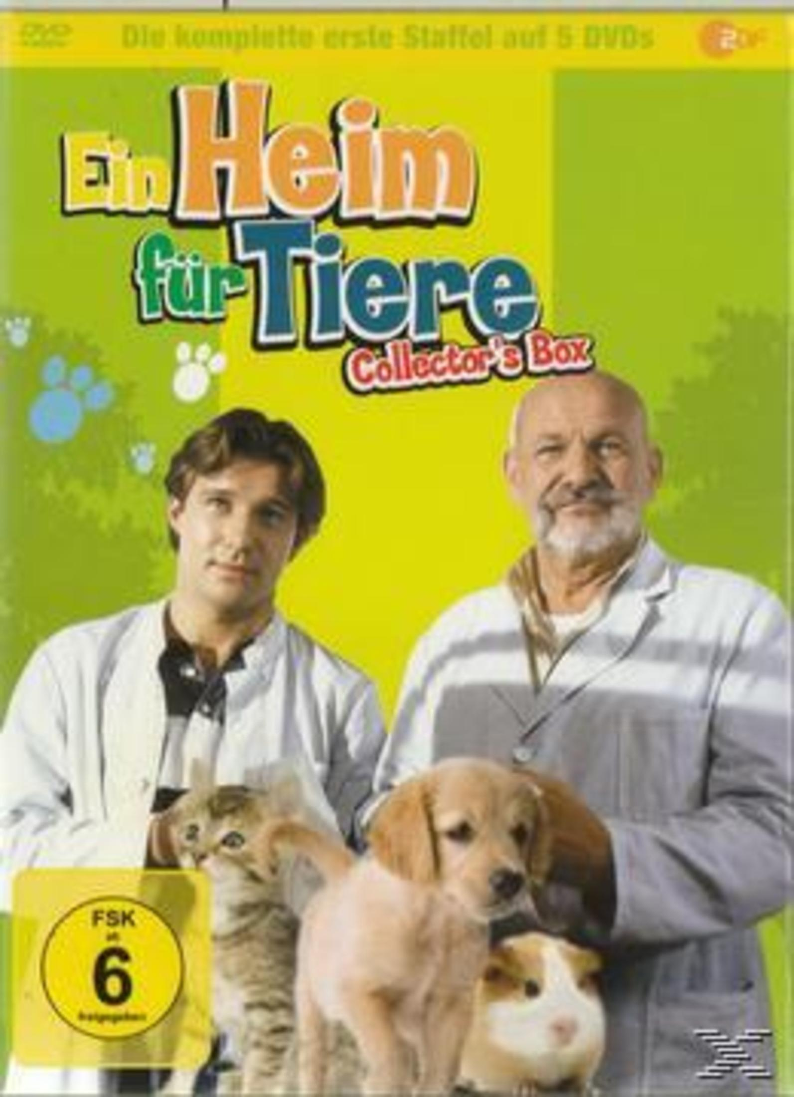 DVD-Cover von Ein Heim für Tiere mit zwei Männern im Kittel, einer Katze, einem Hund und einem Meerschweinchen.