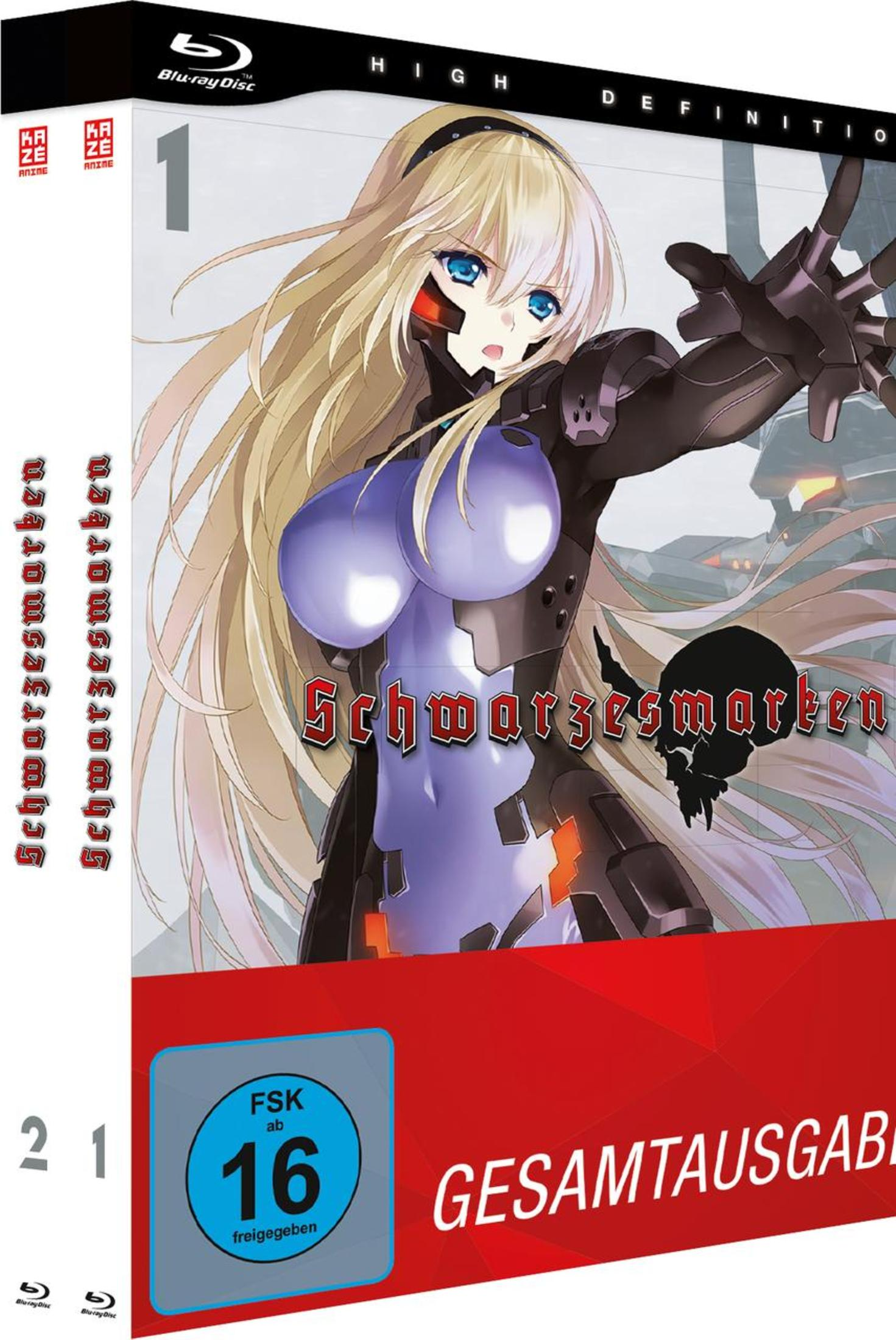 Anime-Blu-ray-Hülle mit einer blonden Kämpferin in futuristischer Rüstung und rotem FSK-16-Logo.