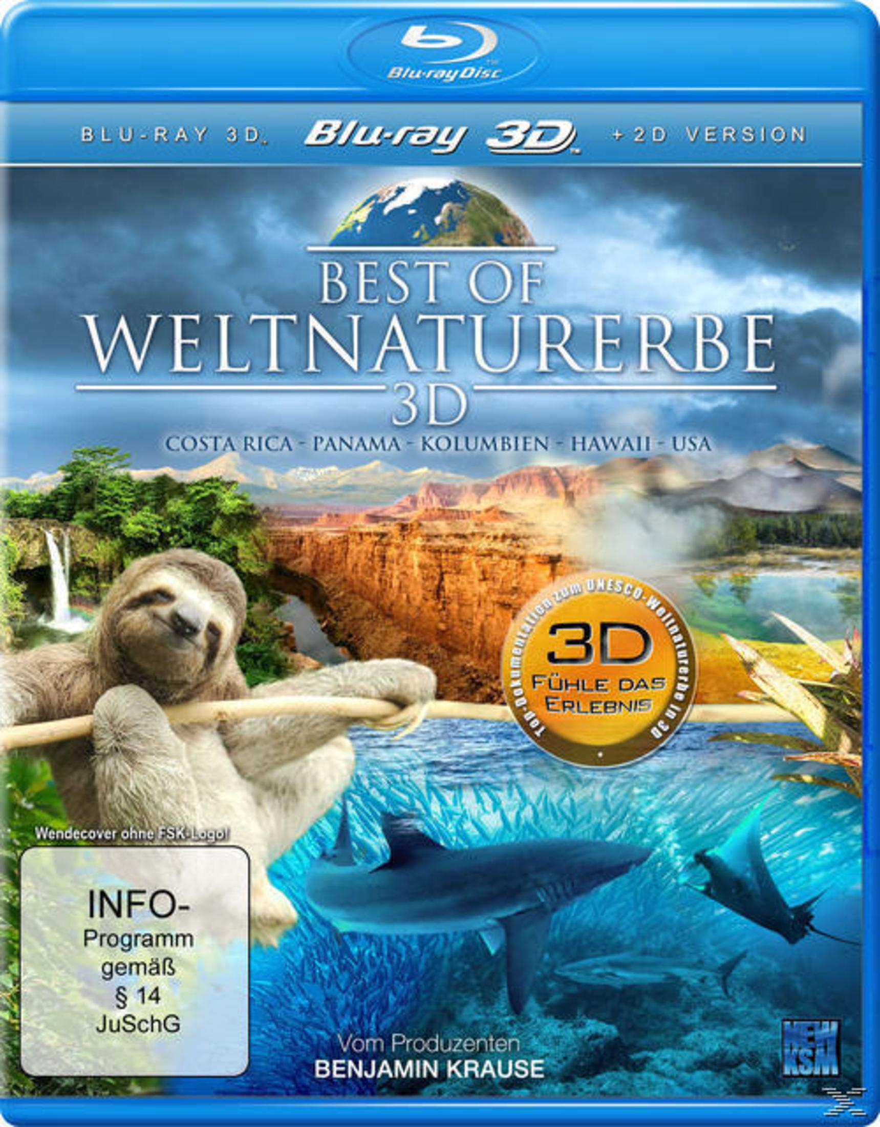 Blu-ray Cover zeigt ein Faultier im Baum, eine Schlucht, Hai und Rochen unter Wasser sowie die Erde oben.