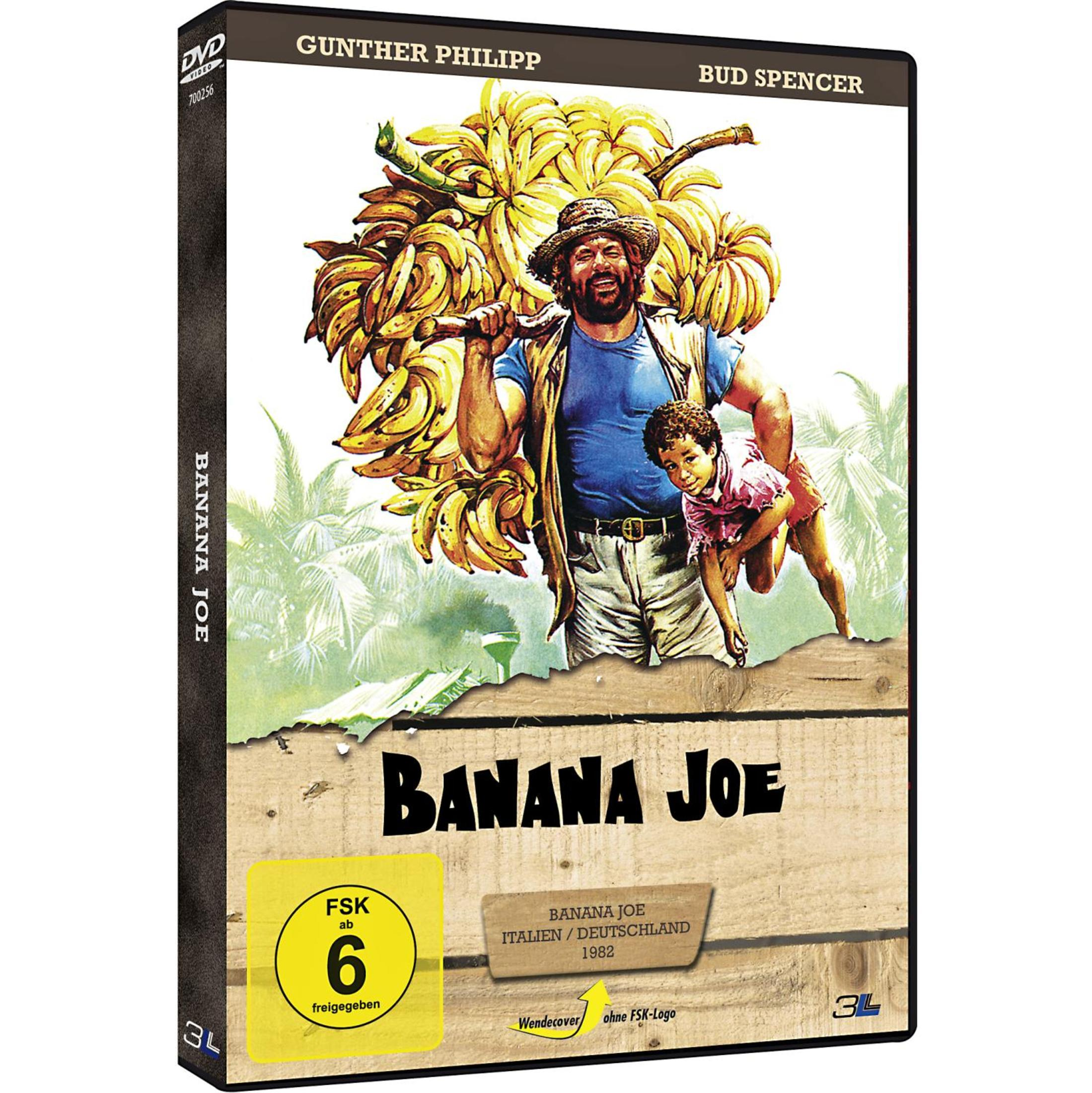 DVD-Cover von Banana Joe mit Bud Spencer, der viele Bananen trägt und ein Kind hält.