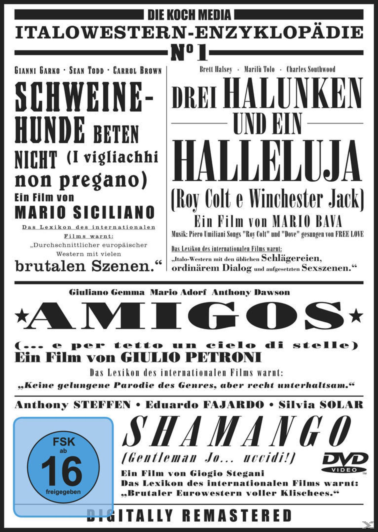 Filmplakat für die Italowestern-Enzyklopädie mit mehreren Filmtiteln und FSK-16-Logo.