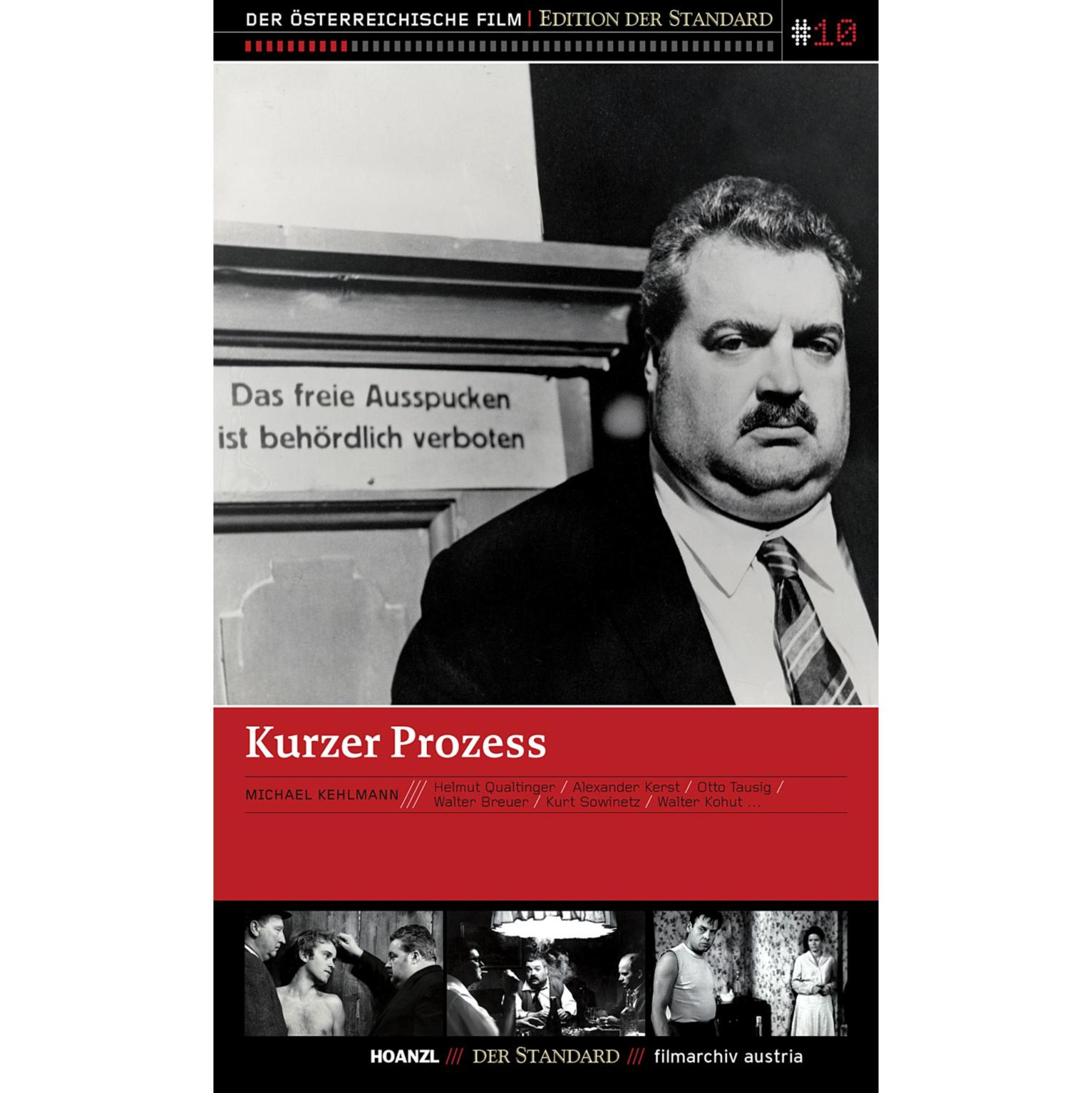DVD-Cover von Kurzer Prozess mit Helmut Qualtinger vor Schild und Filmszenen unten.