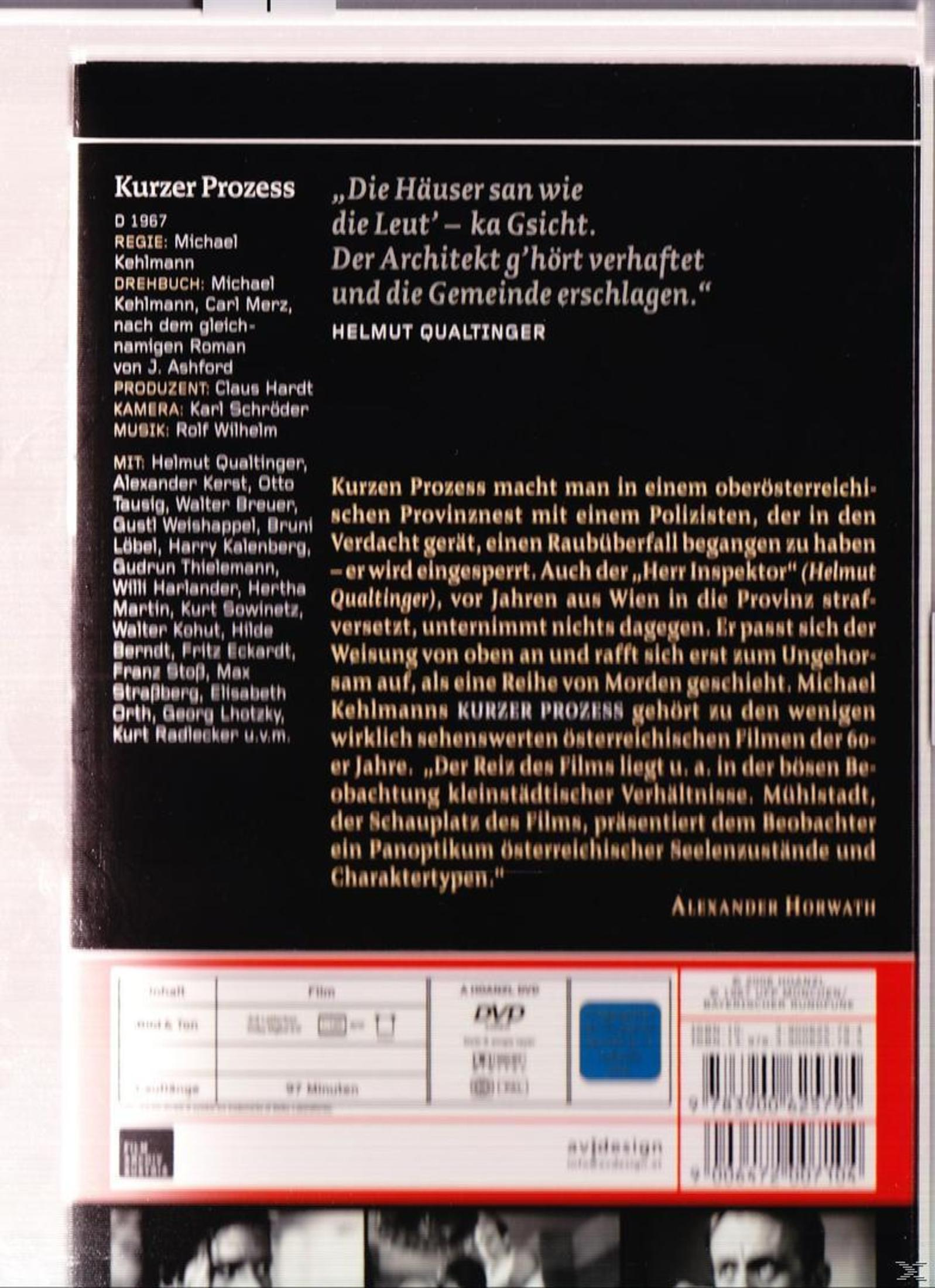 Rückseite einer DVD-Hülle mit Textinformationen und Credits zum Film Kurzer Prozess.