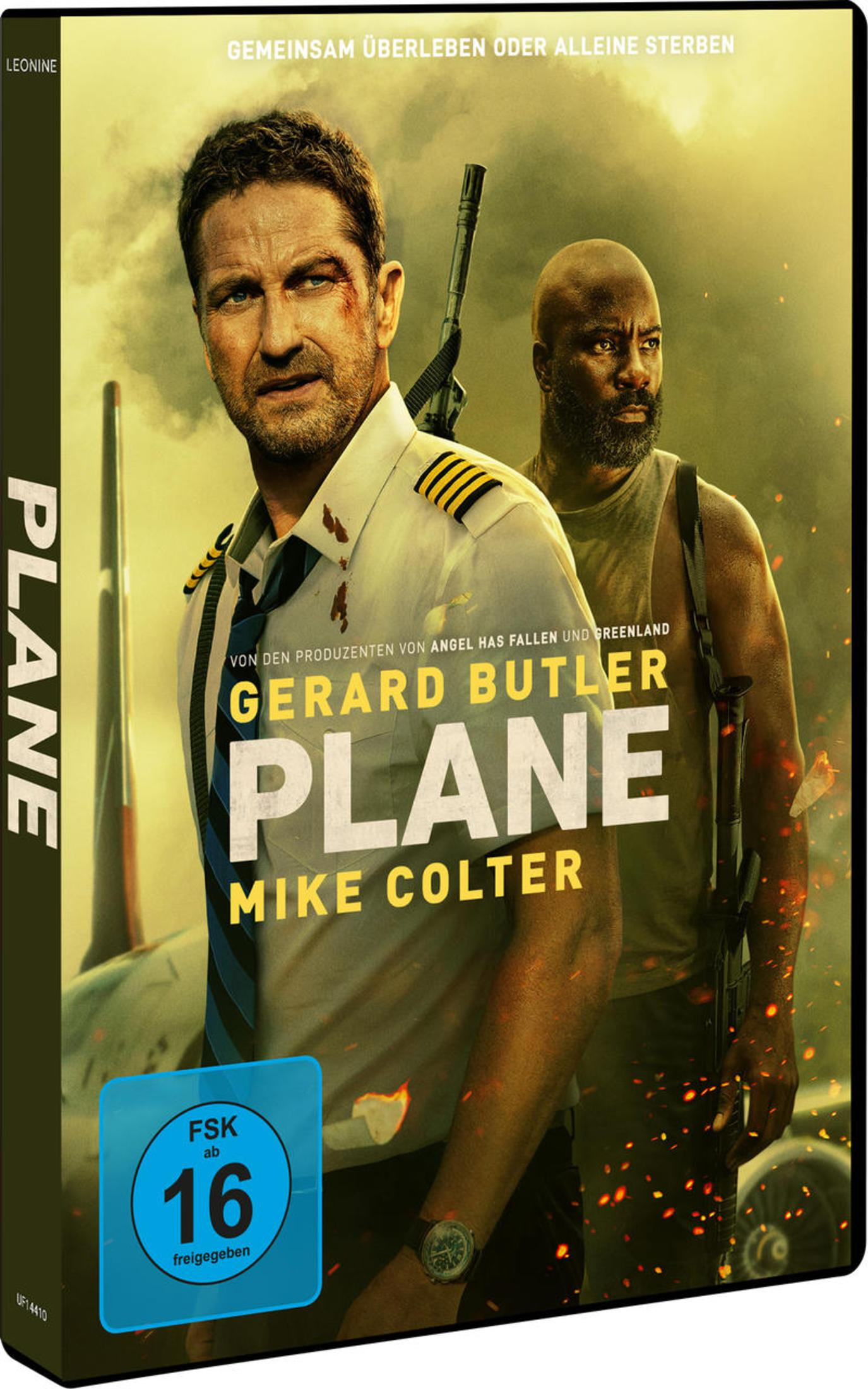 Filmposter zu Plane mit Gerard Butler als Pilot und Mike Colter mit Gewehr vor feurigem Hintergrund.