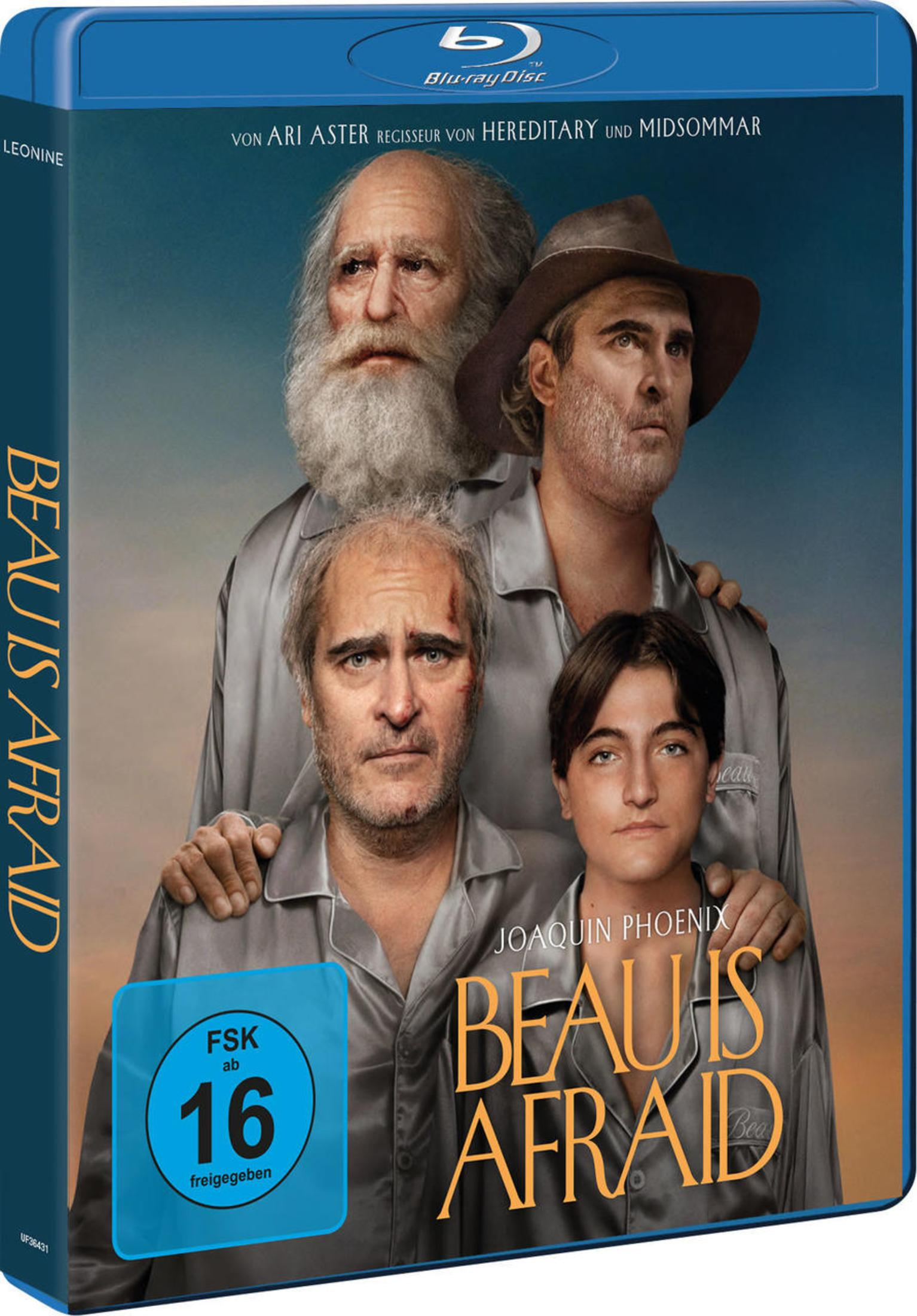 Blu-ray-Hülle von Beau Is Afraid mit Joaquin Phoenix in verschiedenen Lebensphasen.