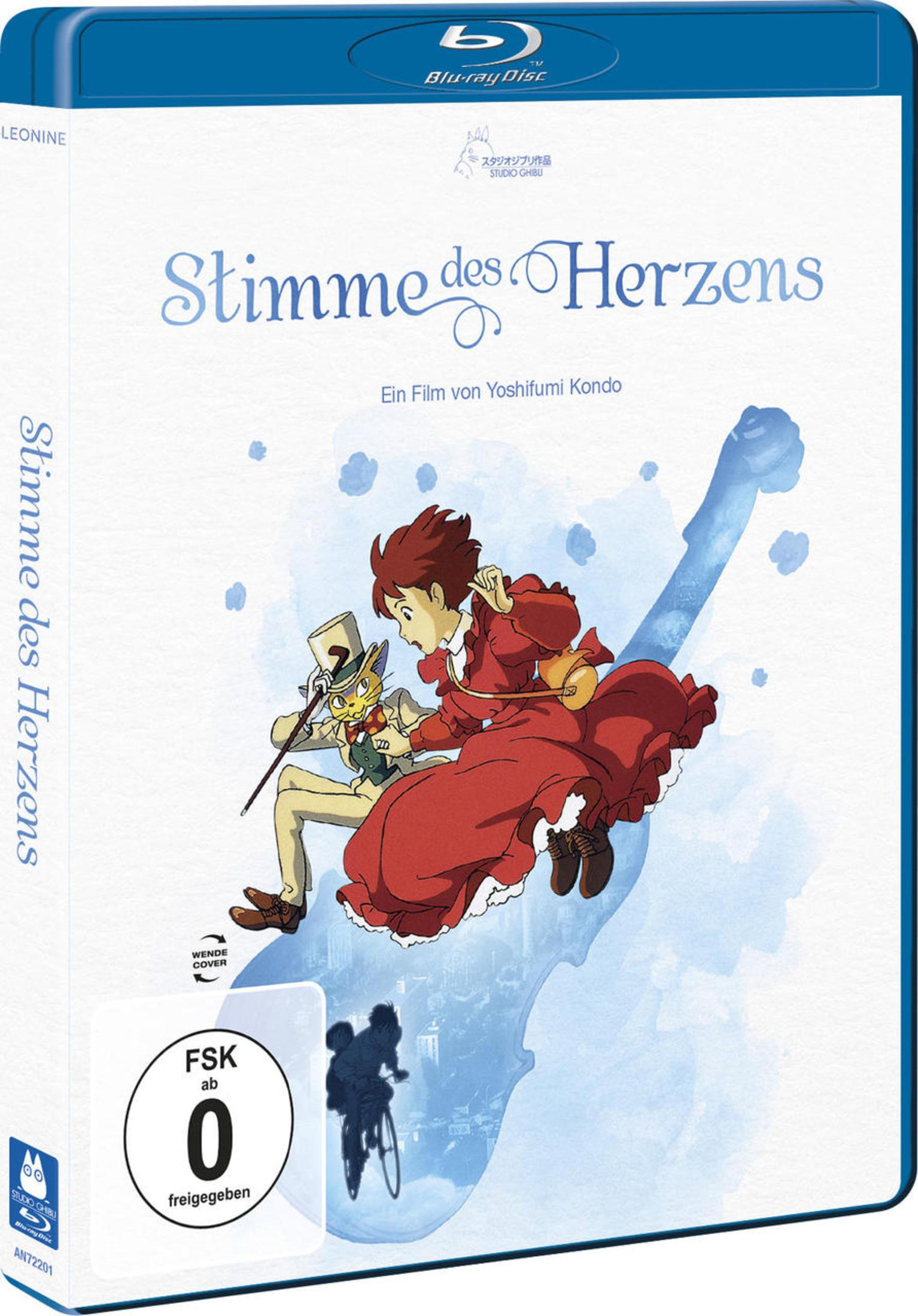 Anime-Blu-ray-Hülle von 'Stimme des Herzens' mit fliegenden Charakteren vor blauem Hintergrund.