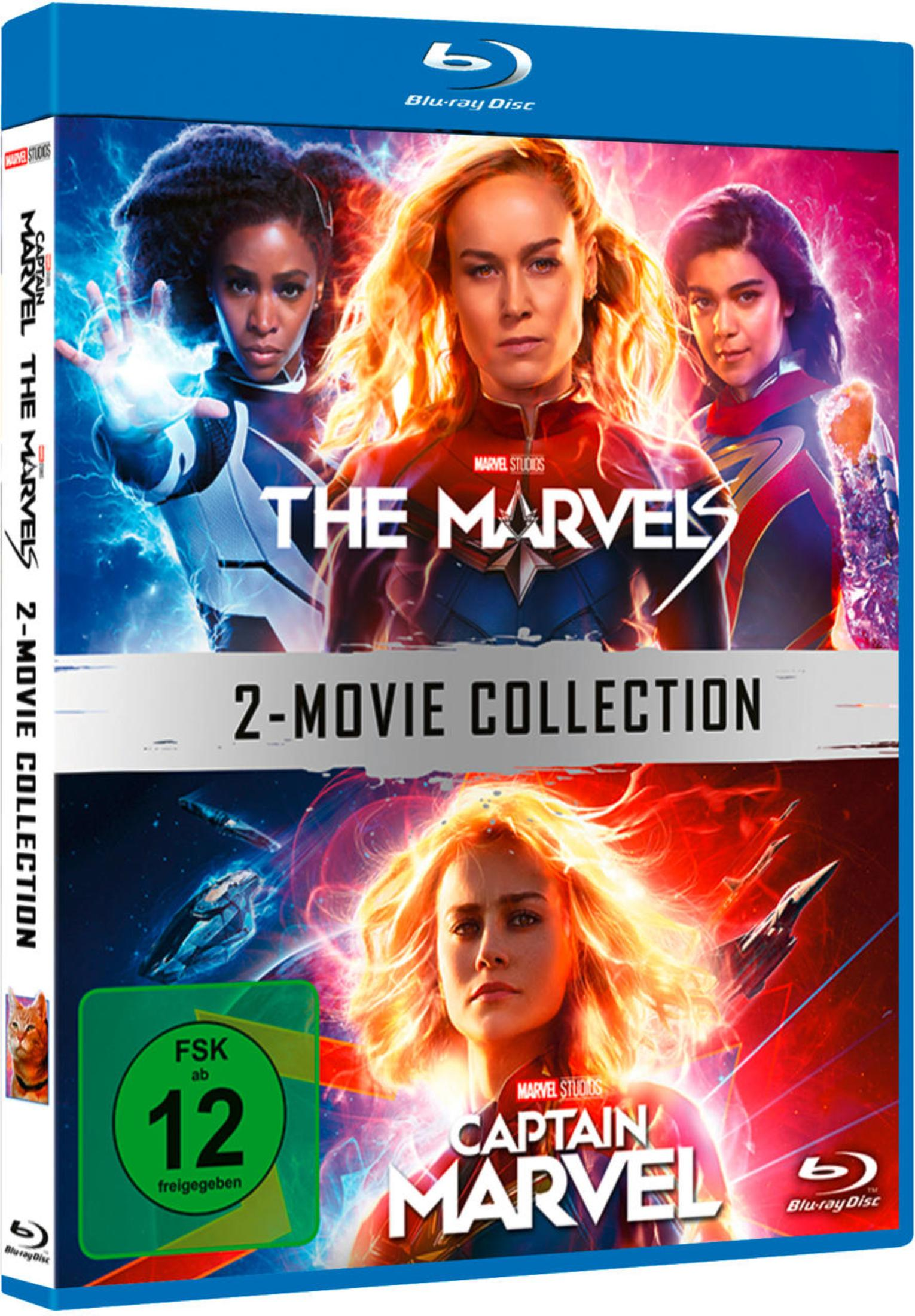 Blu-ray Cover zeigt The Marvels und Captain Marvel im Set mit drei Heldinnen.