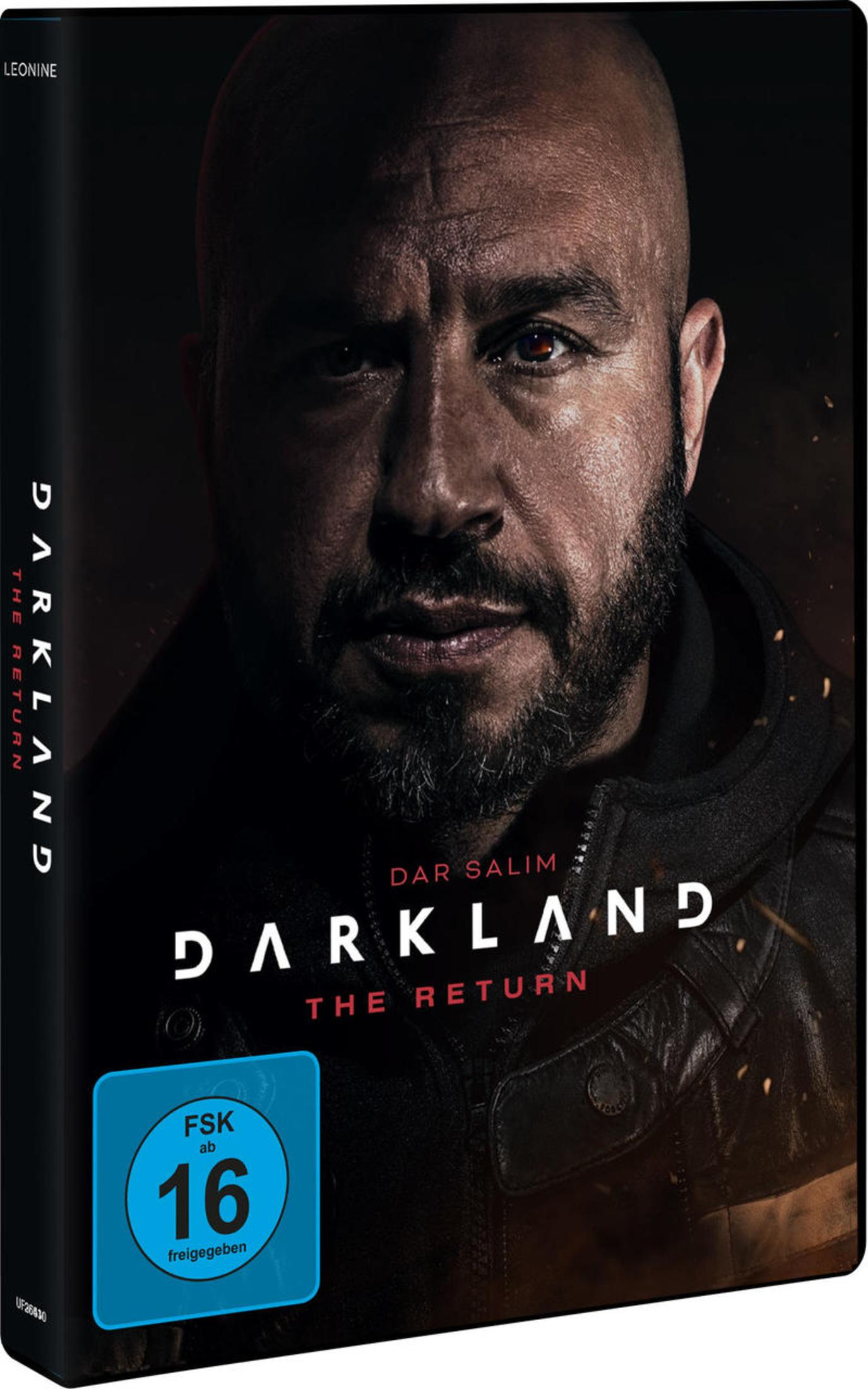 DVD-Cover von Darkland: The Return mit Dar Salim, der entschlossen in die Kamera blickt, mit FSK-16-Logo.