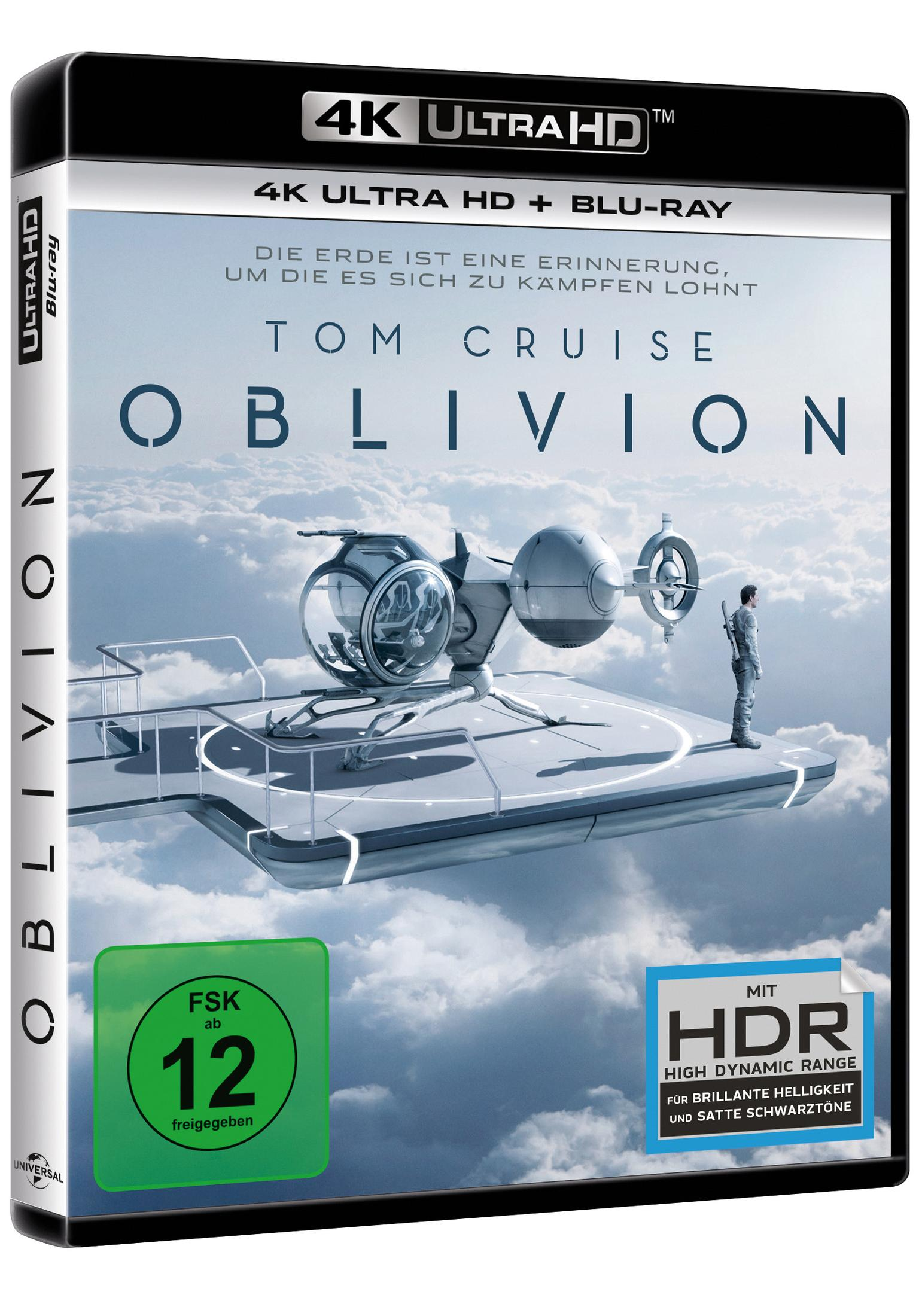 Oblivion 4K Ultra HD Blu-ray Cover mit Tom Cruise und Flugzeug über den Wolken.