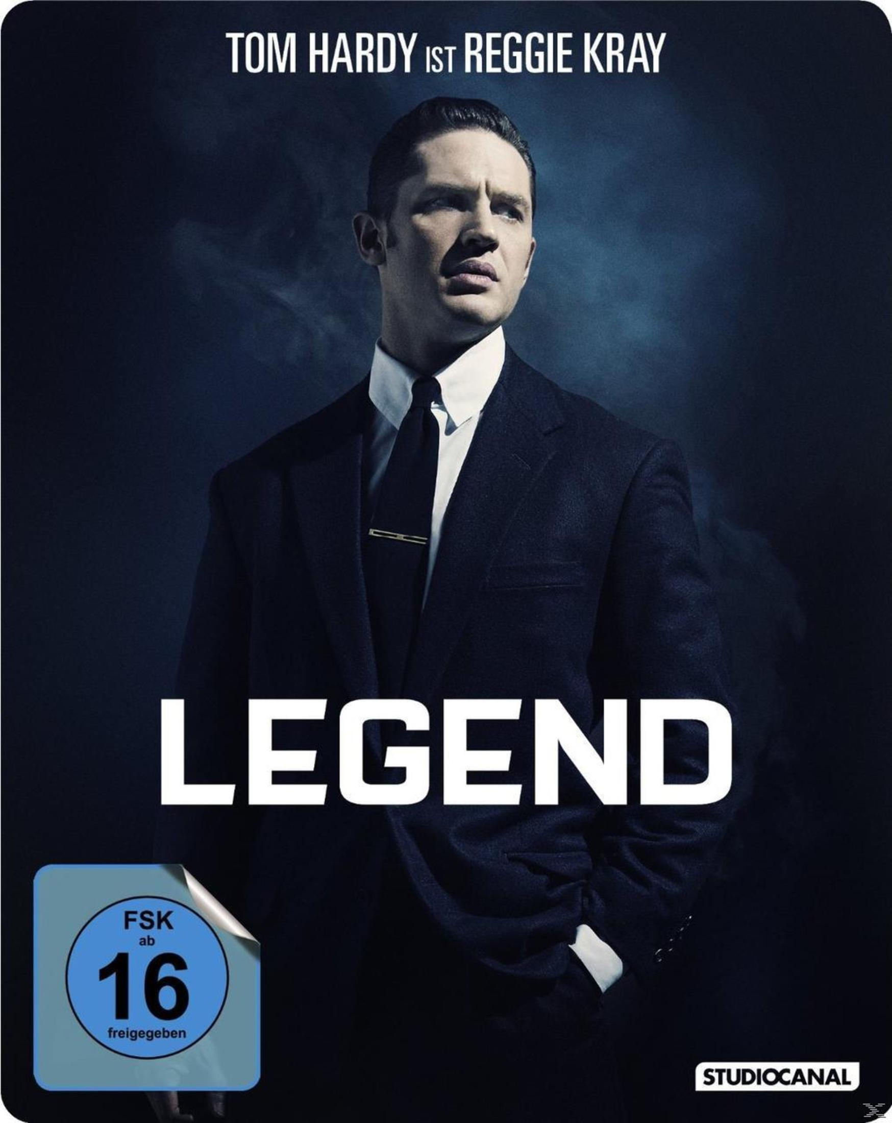 Filmplakat Legend mit Tom Hardy im dunklen Anzug vor rauchigem Hintergrund.