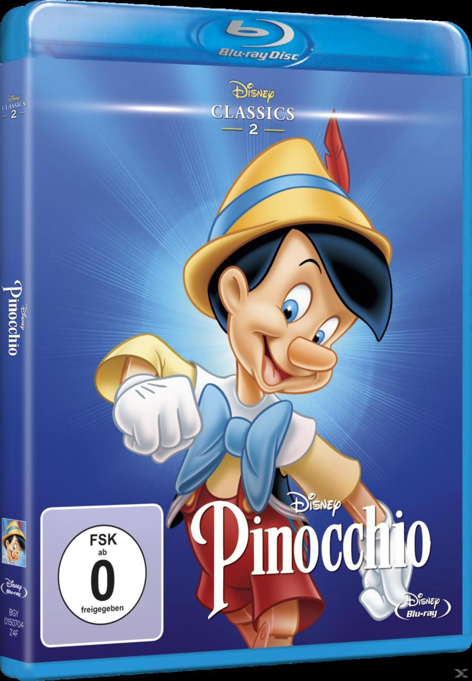 Disney Classics Pinocchio Blu-ray-Hülle mit dem lächelnden Pinocchio vor blauem Hintergrund.