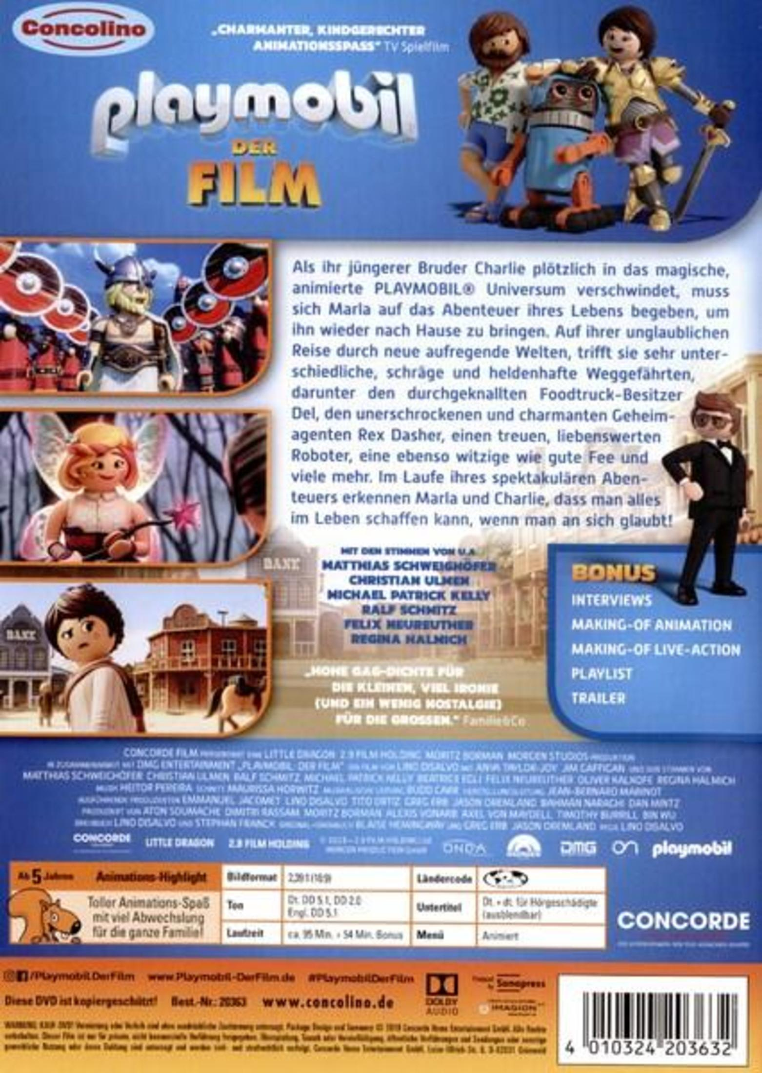 Playmobil Der Film DVD-Hülle mit Figuren, Text und blauem Hintergrund.