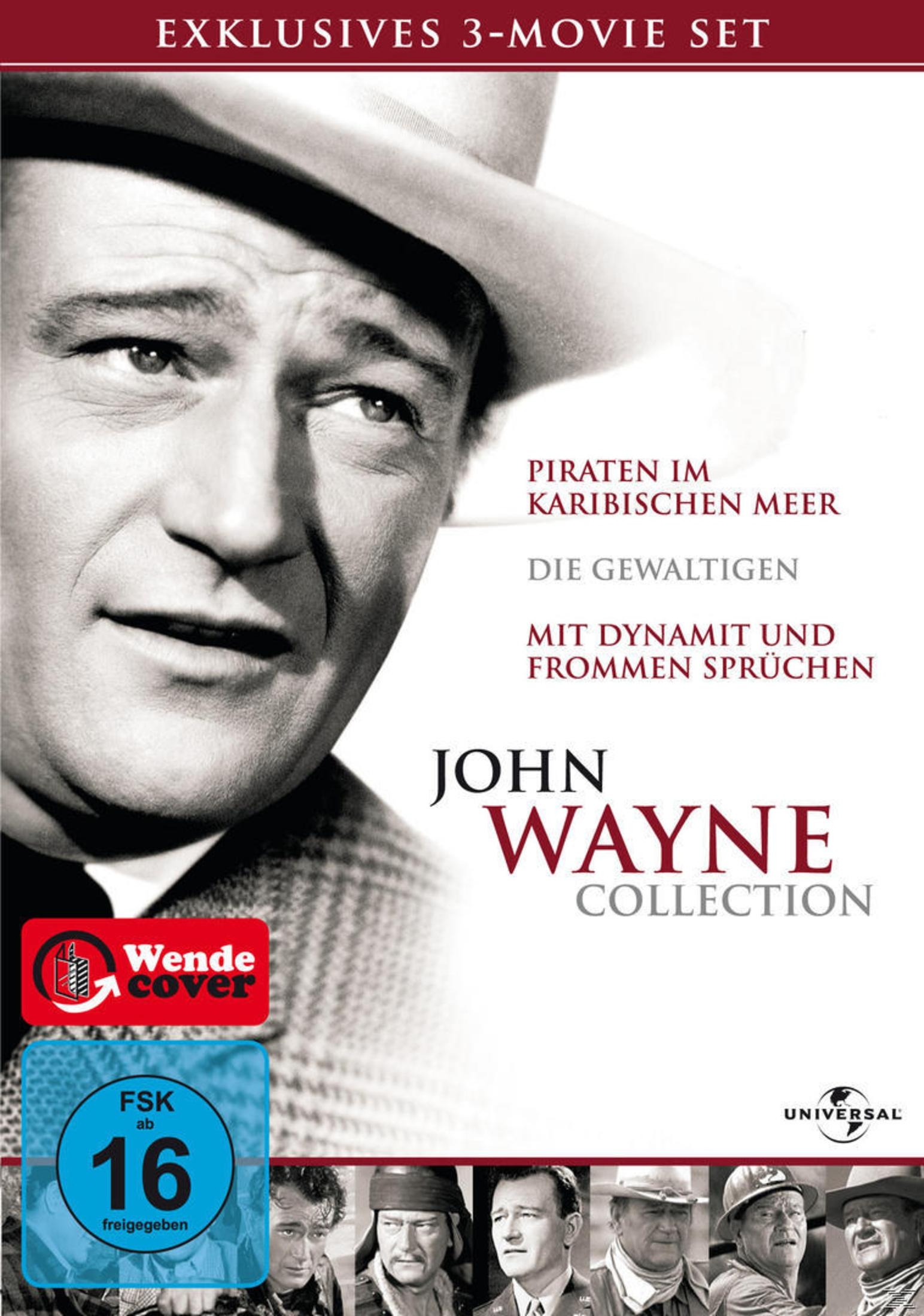 DVD-Cover der John Wayne Collection mit s/w-Porträt des Schauspielers und verschiedenen Filmszenen unten.