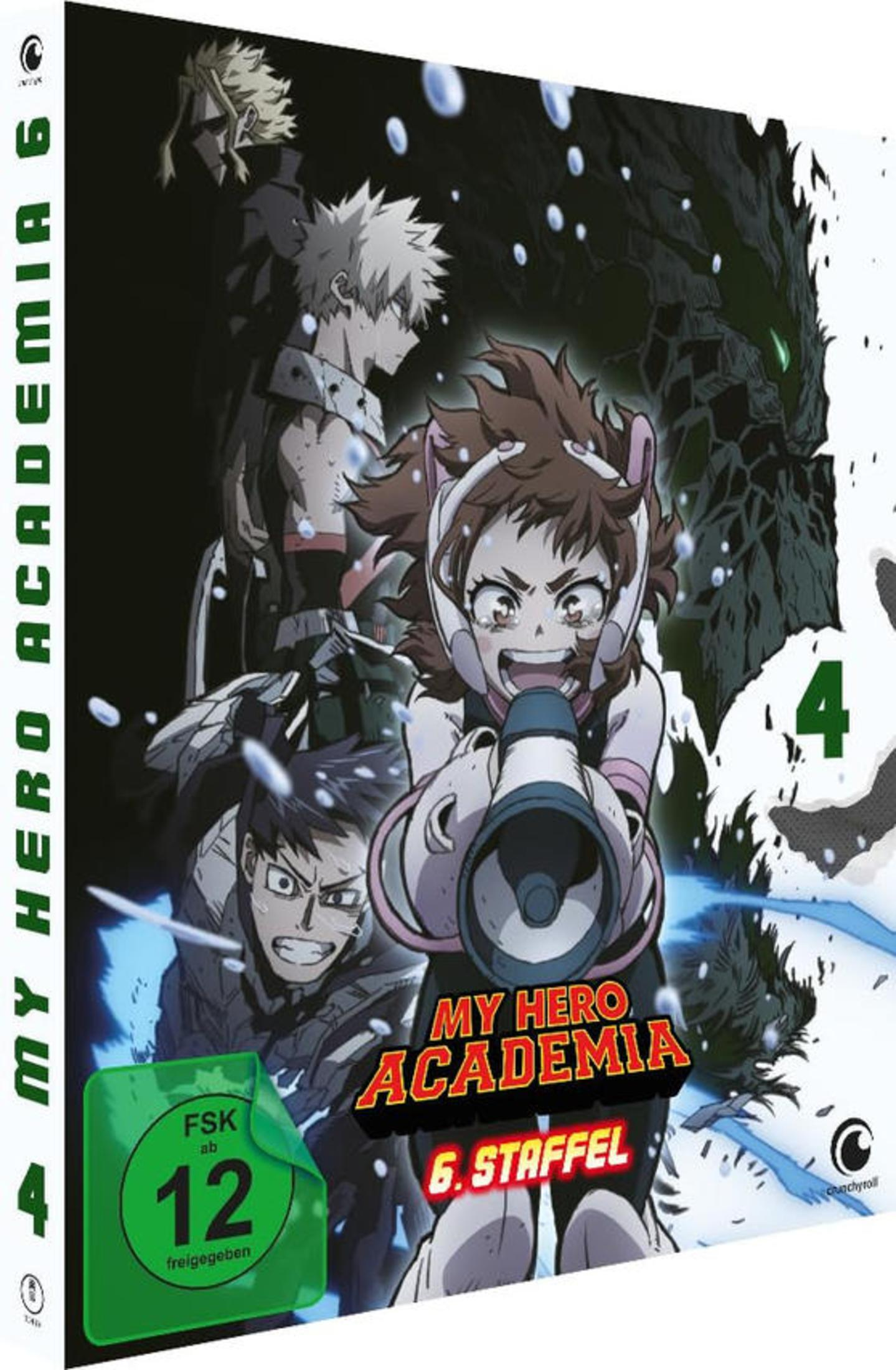 Anime-Cover mit Charakteren aus My Hero Academia, darunter Ochako Uraraka mit einem Megafon im Vordergrund.