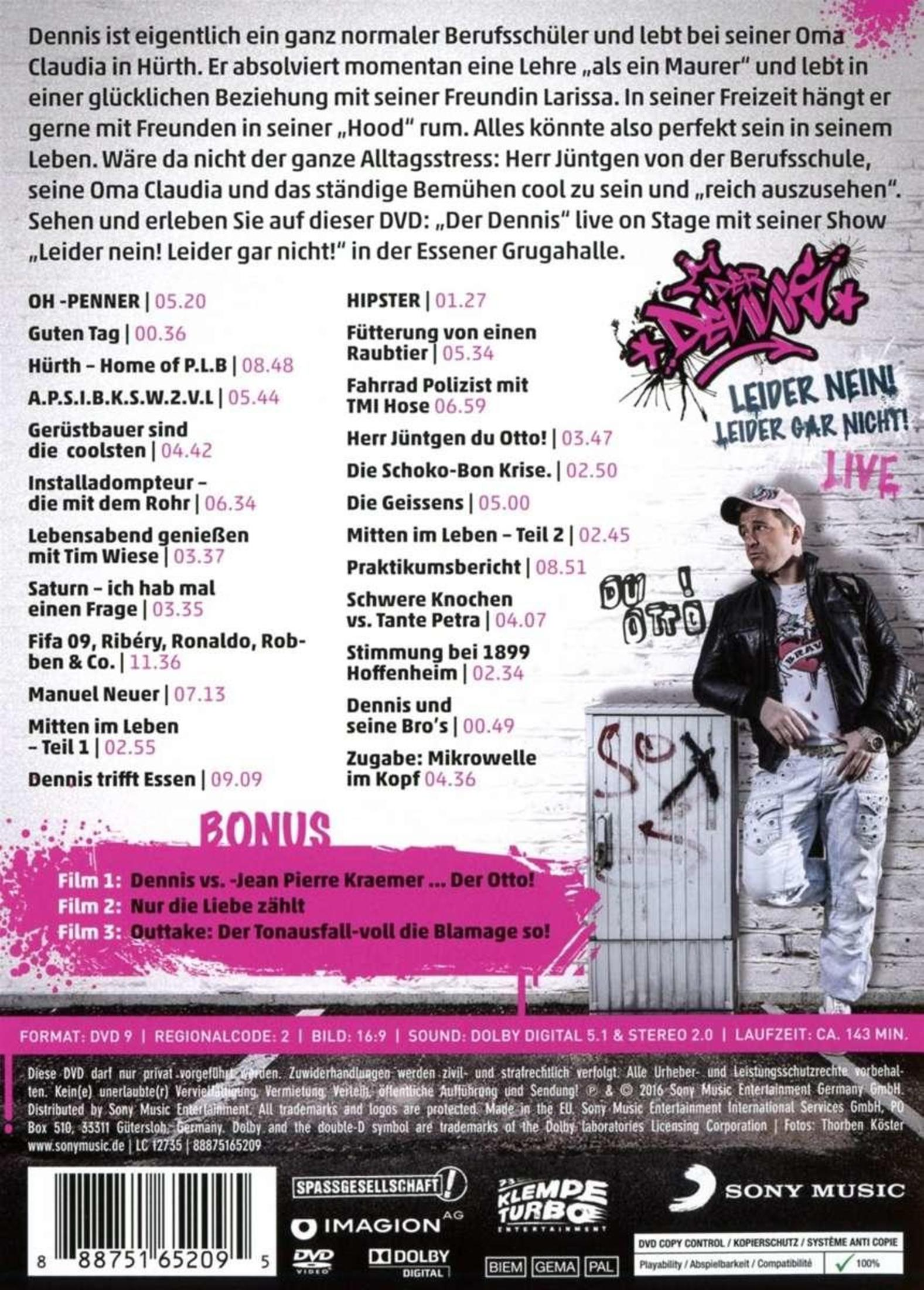 DVD-Rückseite mit Texten, Inhaltsverzeichnis und einem Mann in Streetwear vor einer Wand.