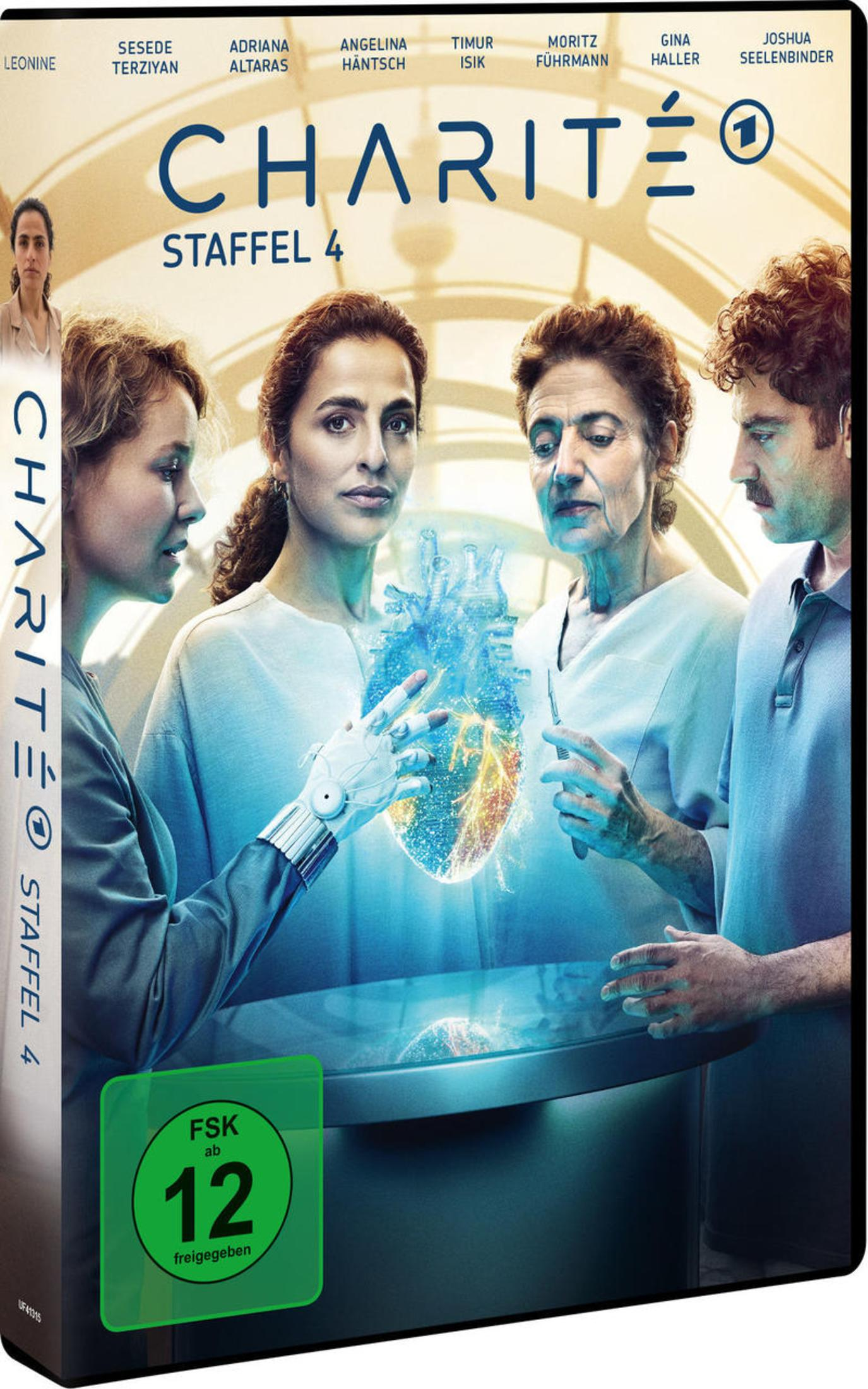 DVD-Cover von Charité Staffel 4 mit vier Personen und einem leuchtenden Hologramm-Herz.