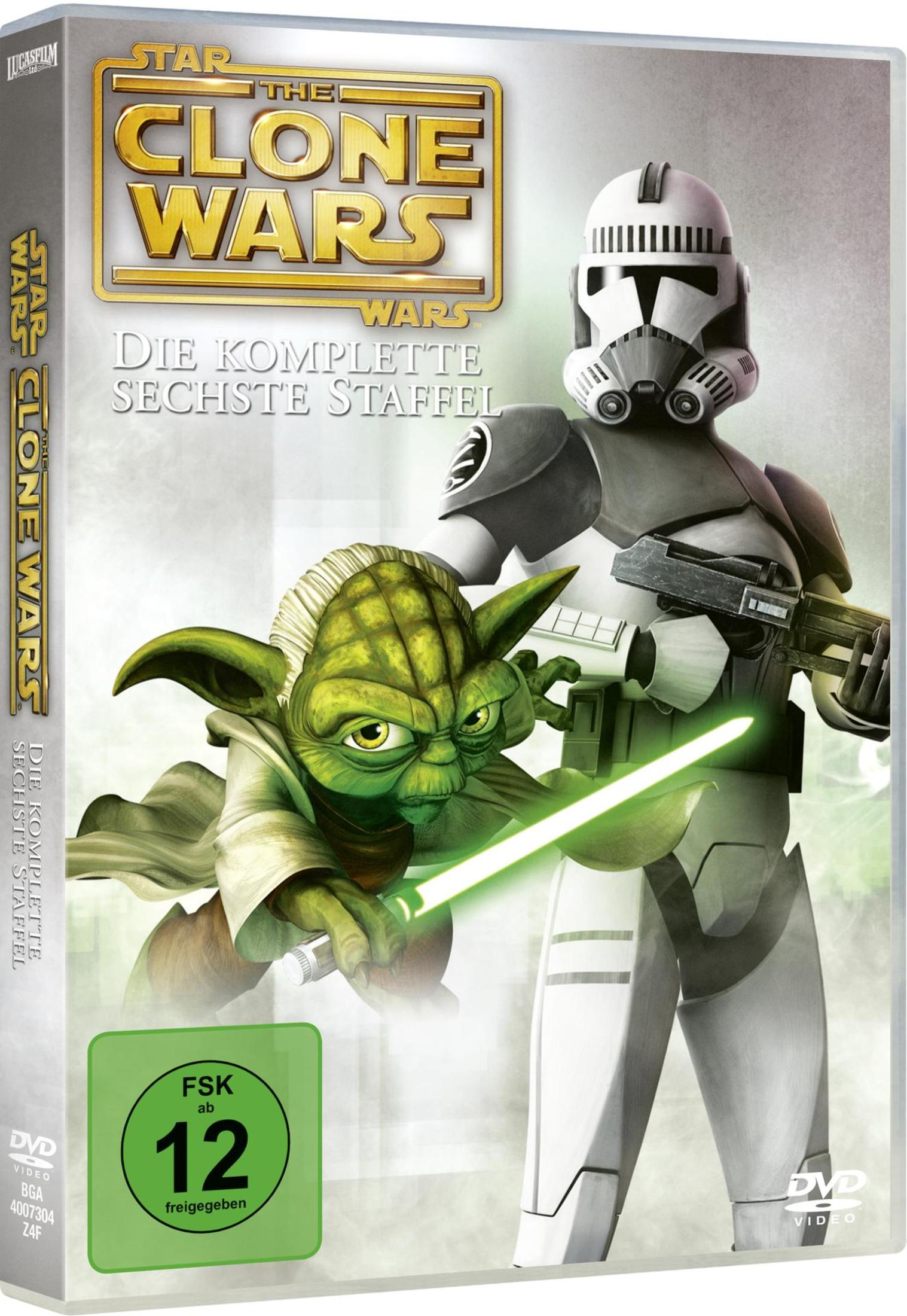 Clone Wars DVD-Cover mit Yoda und einem Clone Trooper, der ein grünes Lichtschwert hält.
