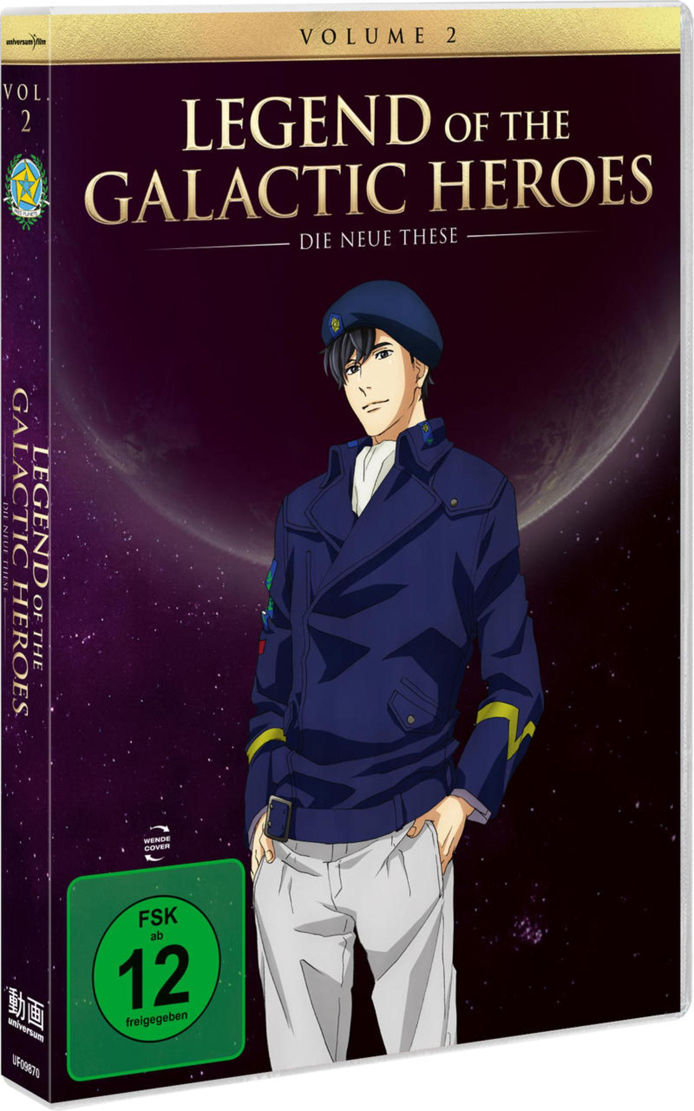 DVD-Hülle von Legend of the Galactic Heroes Vol. 2 mit einem Soldaten vor Weltraumhintergrund.