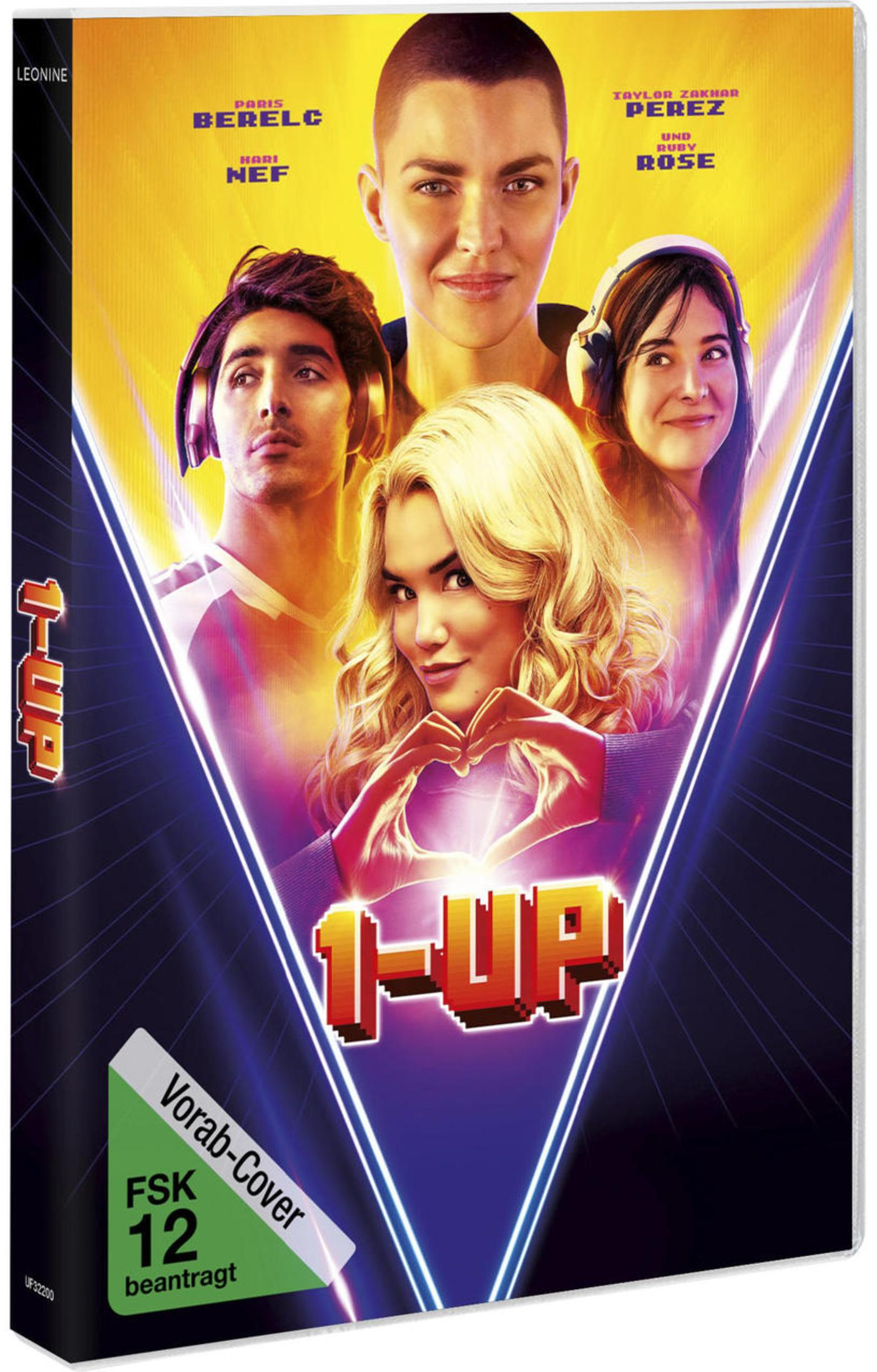 DVD-Cover des Films 1-Up mit vier Personen, die Kopfhörer tragen und vor einem leuchtenden Hintergrund posieren.