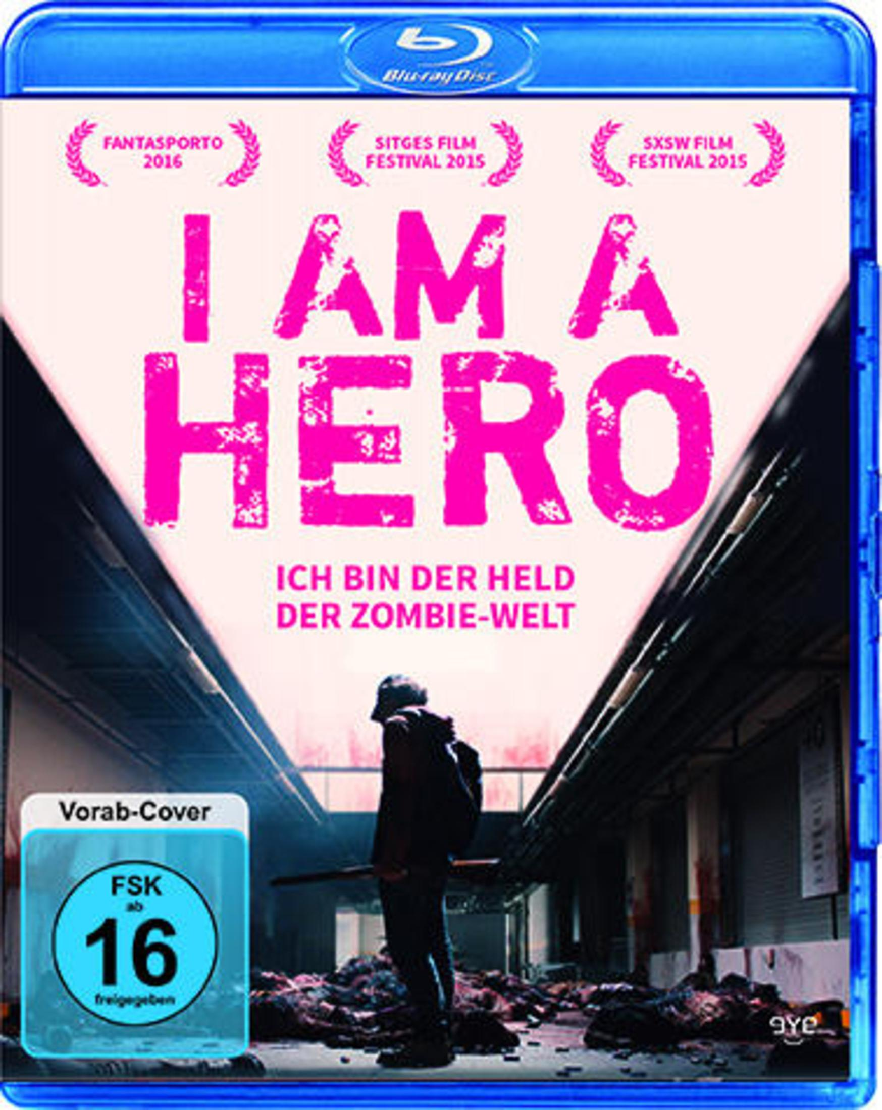 Blaues Blu-ray-Cover von I Am A Hero mit einer Silhouette inmitten von Trümmern in einem Flur.