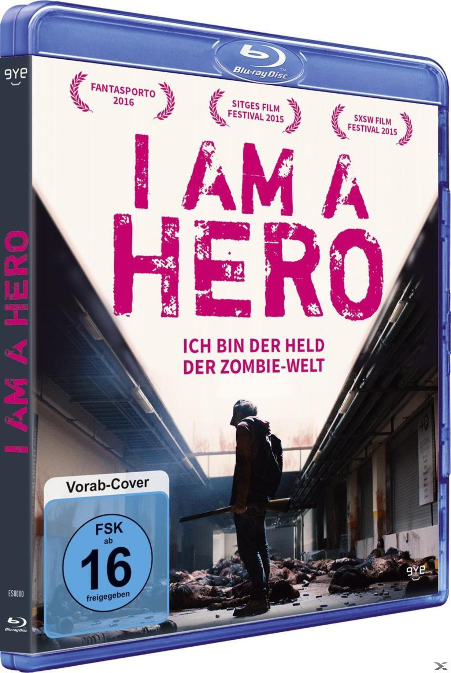Blu-ray-Hülle des Films I Am a Hero mit Person und Gewehr vor Zombies in einer Halle.
