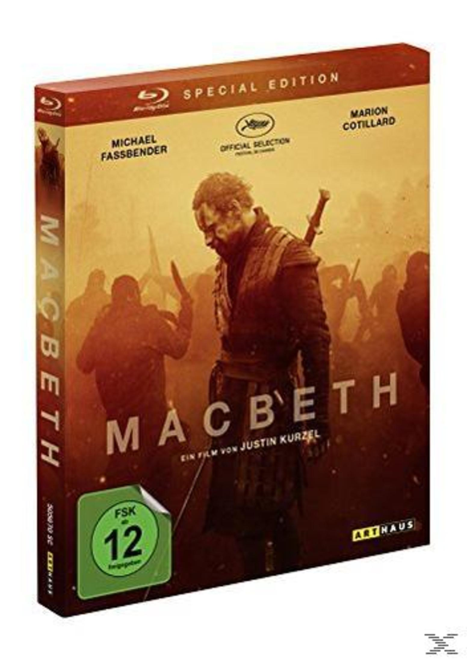 Blu-ray-Hülle des Films Macbeth mit Michael Fassbender im sepiafarbenen Schlachtfeld-Design.