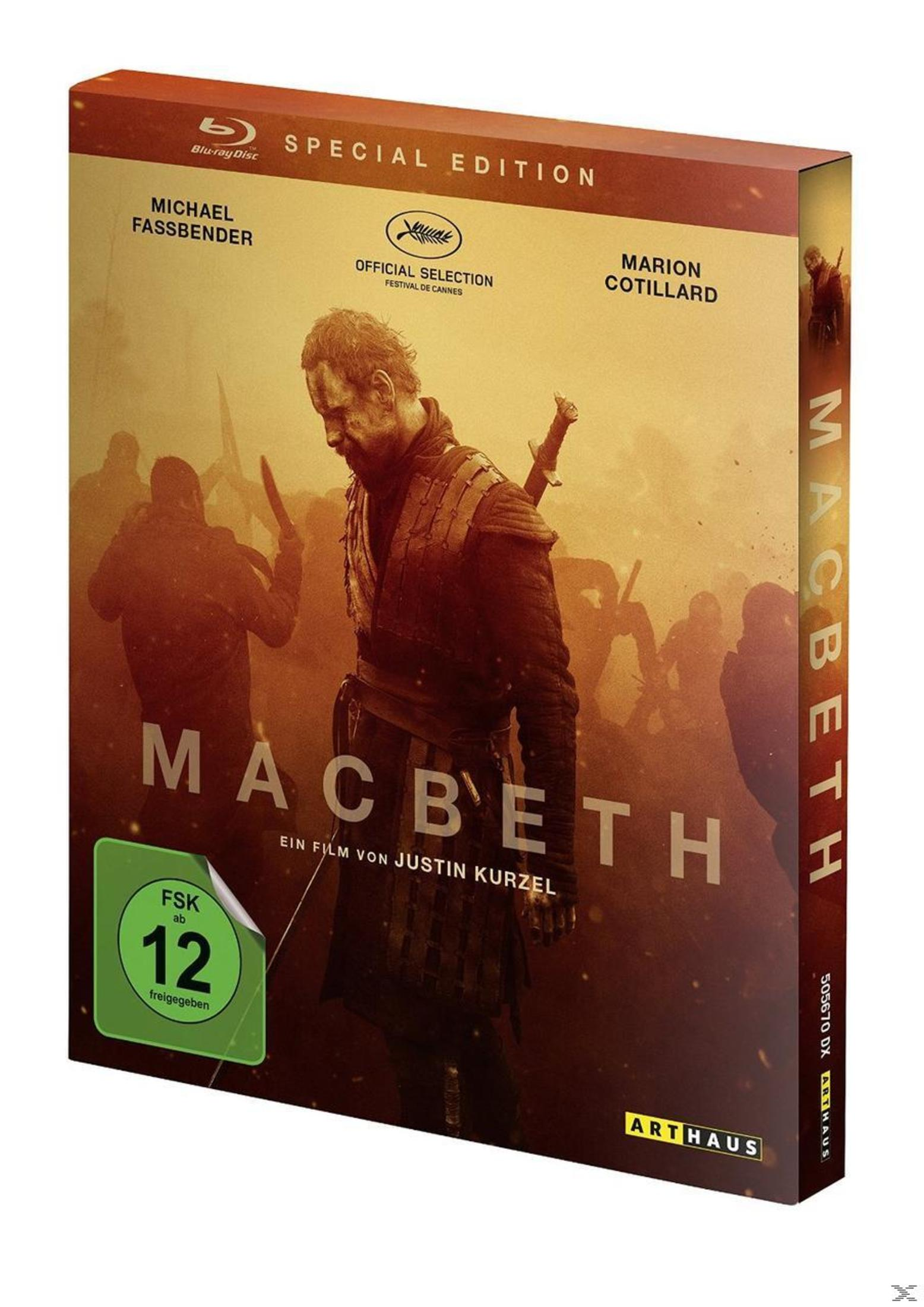 Blu-ray-Hülle des Films Macbeth mit Michael Fassbender, in warmen Orangetönen und mit FSK-12-Logo.