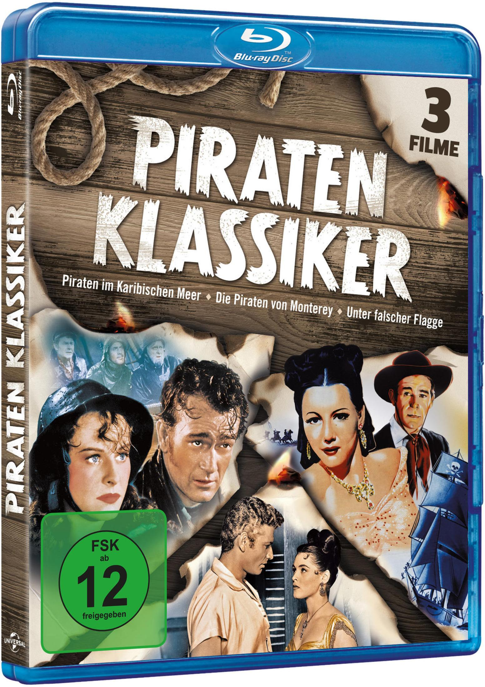Blu-ray-Hülle für Piraten-Klassiker mit alten Filmszenen, Holzhintergrund und FSK-12-Altersfreigabe.