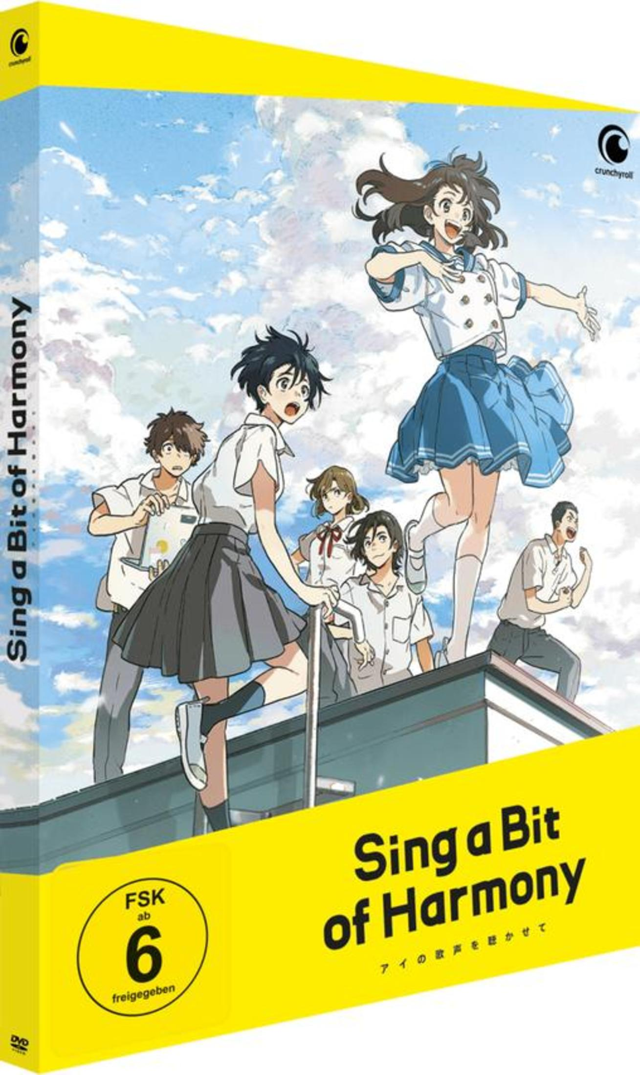 Anime-DVD-Cover von Sing a Bit of Harmony mit fünf Schülern auf einem Dach vor blauem Himmel.