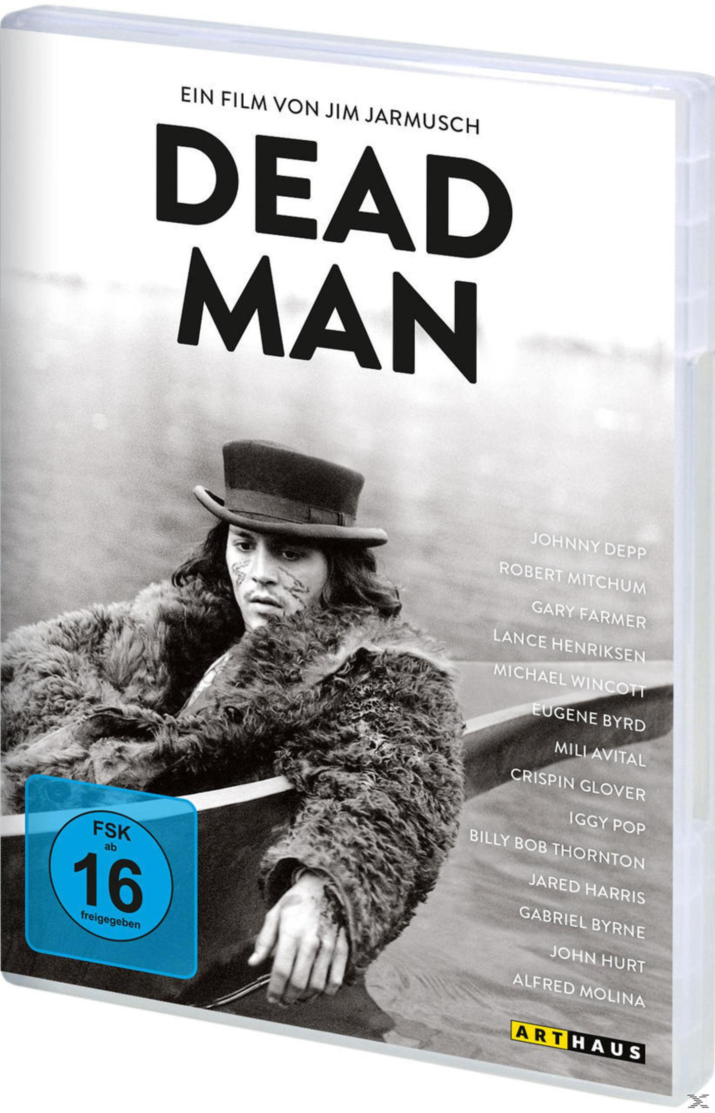 DVD-Cover des Films Dead Man mit Johnny Depp im Pelzmantel und Zylinder.
