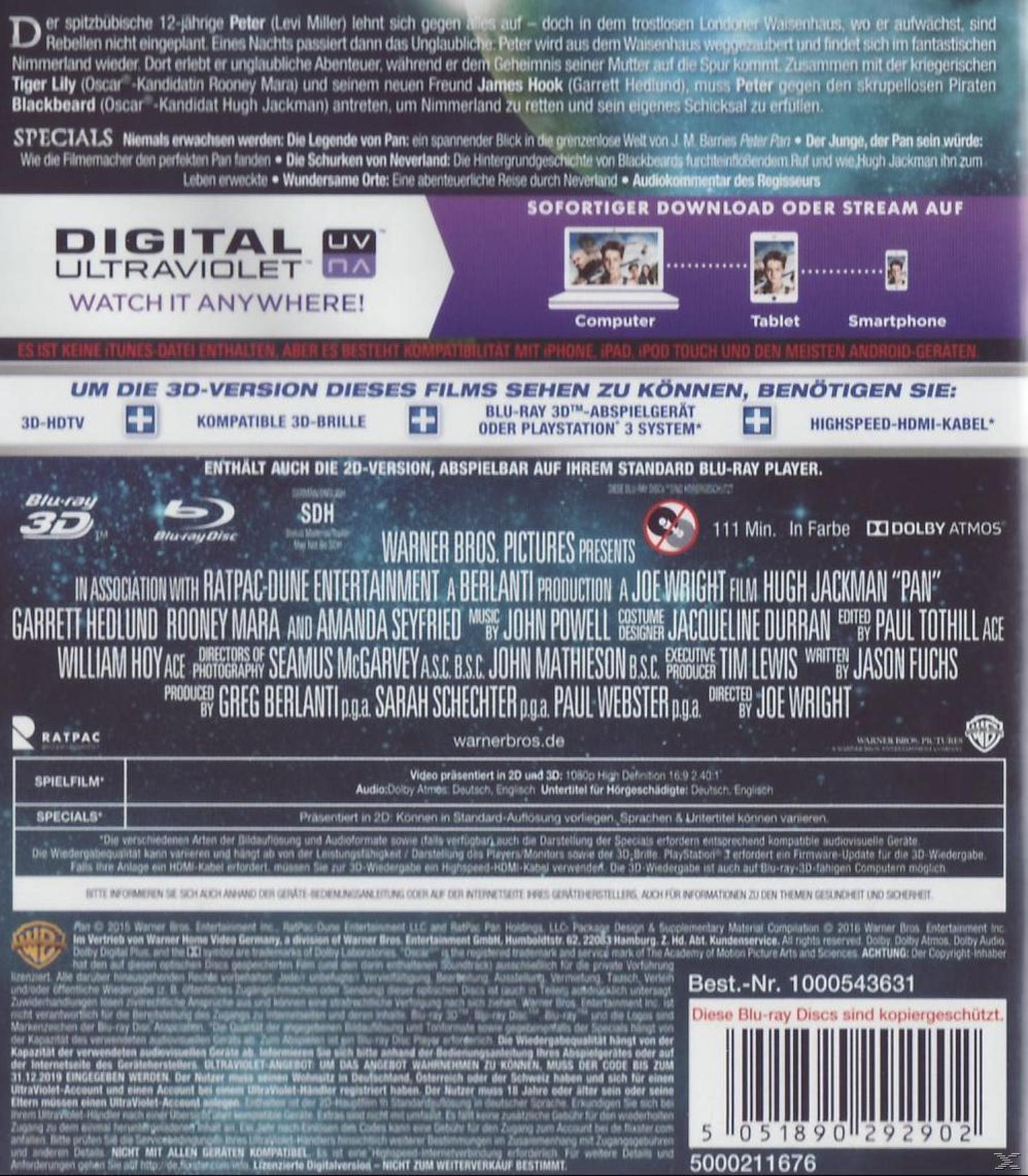 Rückseite der Pan Blu-ray-Hülle mit Text, Mitwirkenden und technischen Daten.