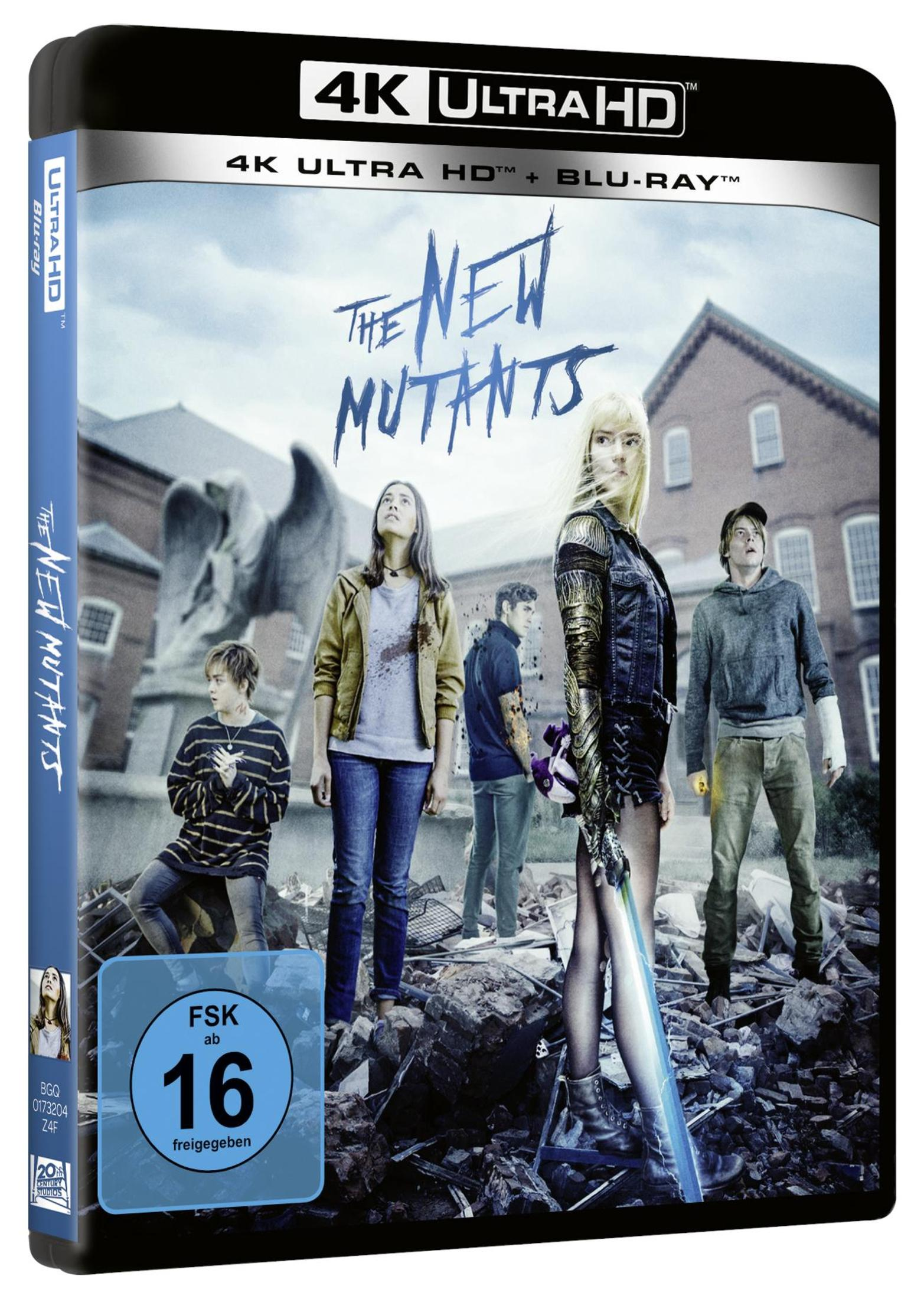 DVD-Cover von The New Mutants mit fünf jungen Charakteren in Ruinen vor einem Gebäude.