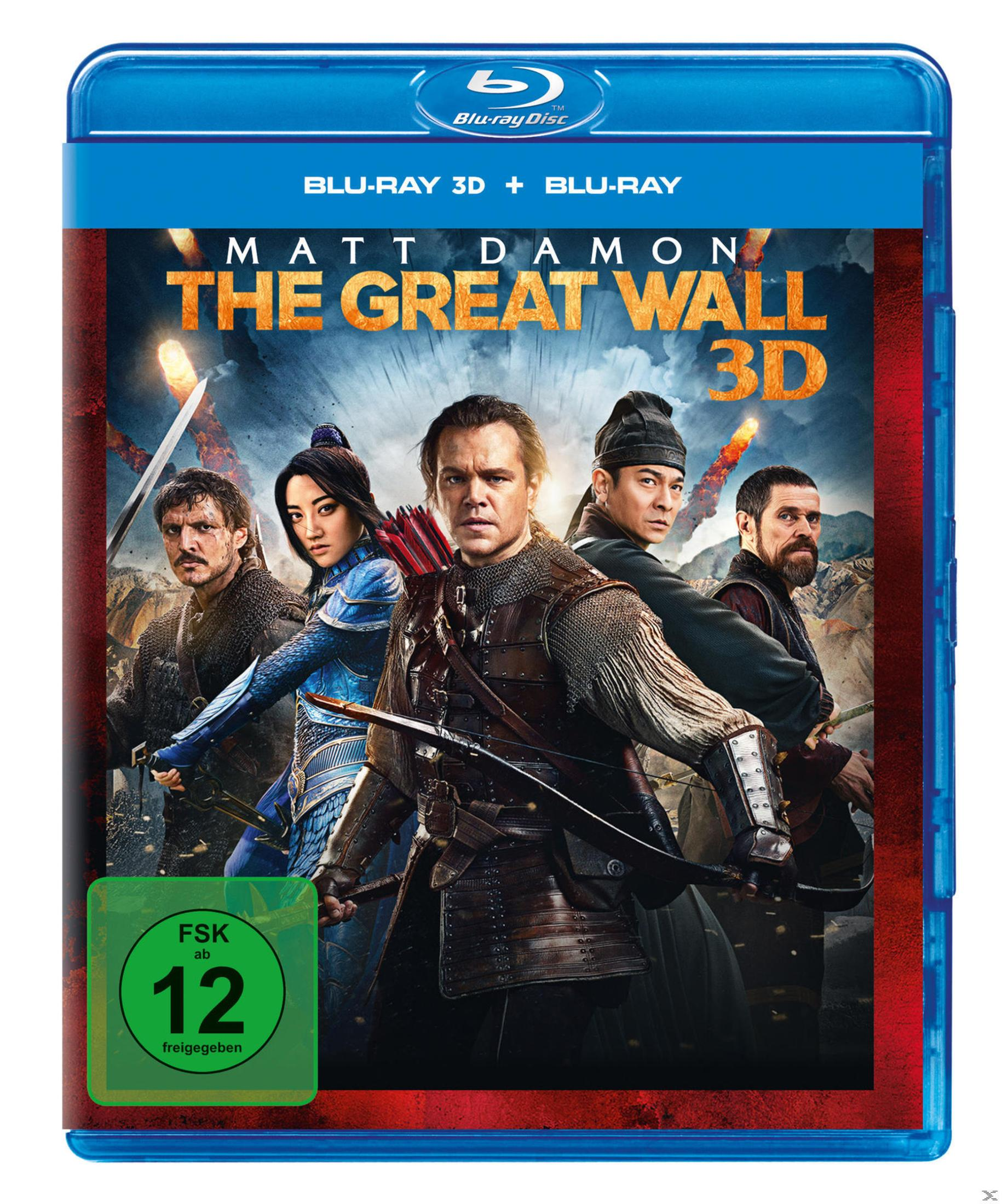 Blu-ray-Hülle des Films The Great Wall 3D mit Matt Damon und weiteren Hauptdarstellern vor einer Kampfkulisse.