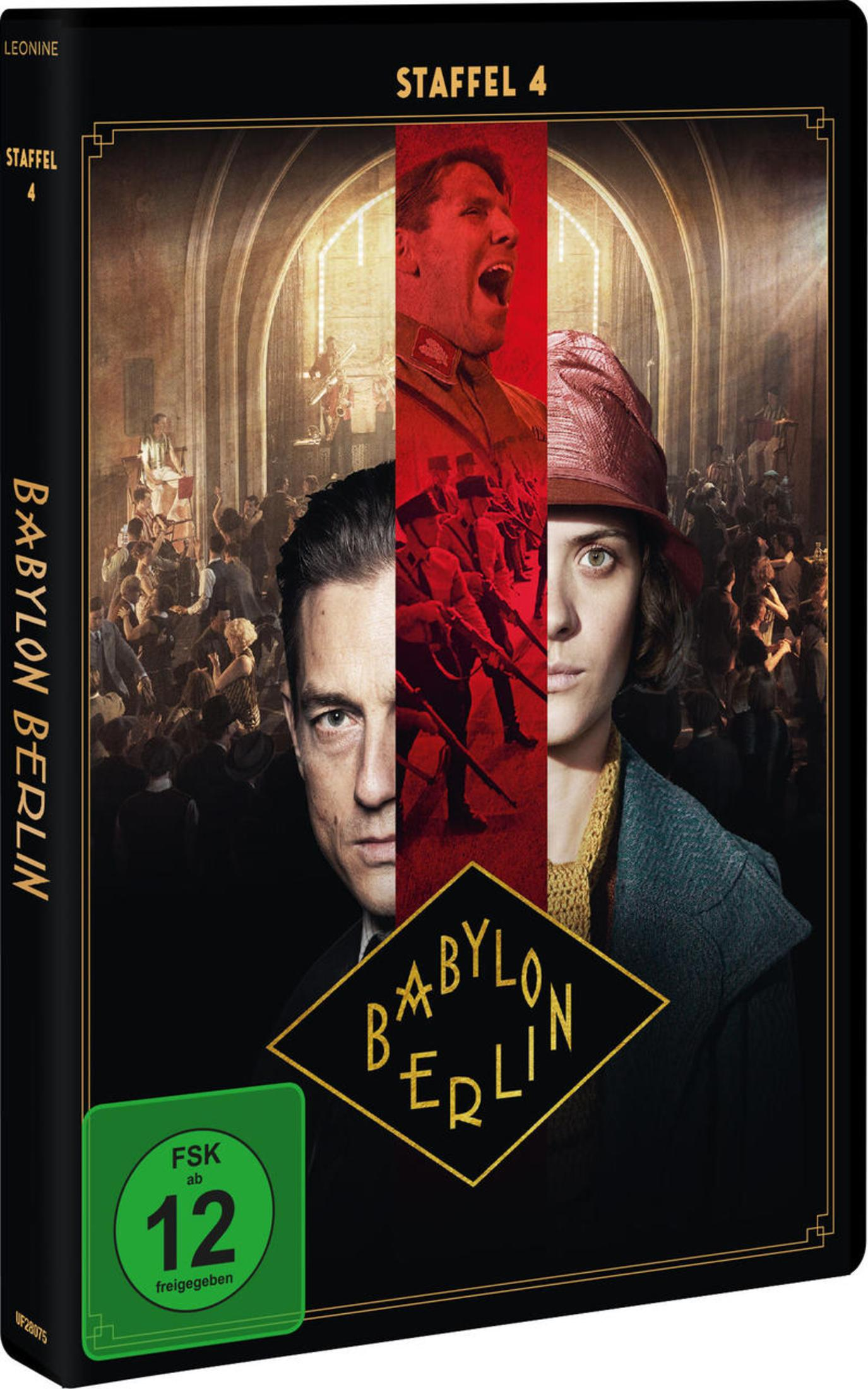 DVD-Cover von Babylon Berlin Staffel 4 mit Charakteren und Tänzern im Hintergrund.