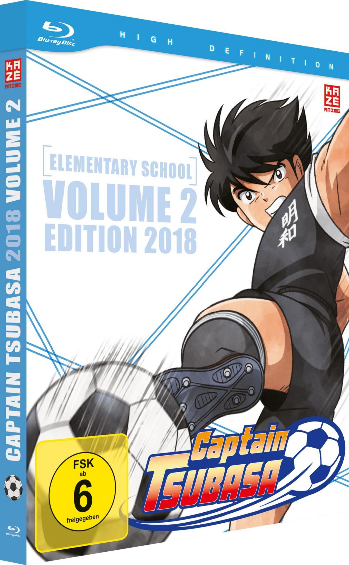 Anime-Blu-ray-Hülle mit einem Fußballspieler, der einen Ball kickt, und der Aufschrift Captain Tsubasa.