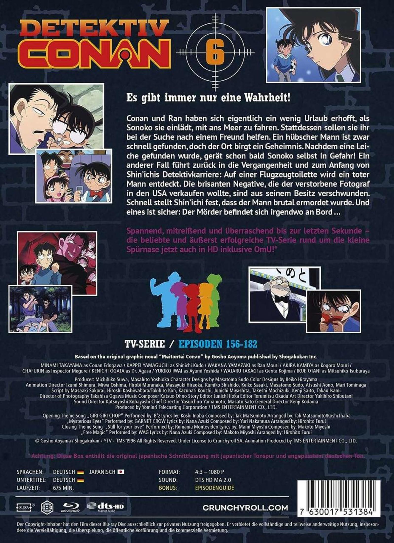 Detektiv Conan Blu-ray Hülle 6 mit Figuren und Text auf der Rückseite.