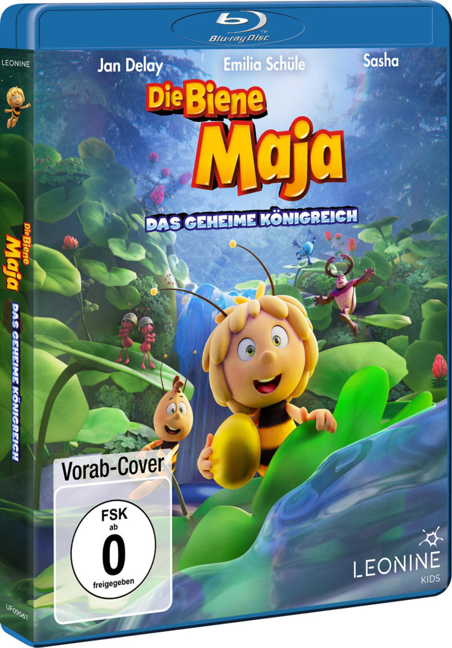 Blu-ray-Cover von 'Die Biene Maja – Das geheime Königreich' mit Maja und anderen Insekten im Dschungel.