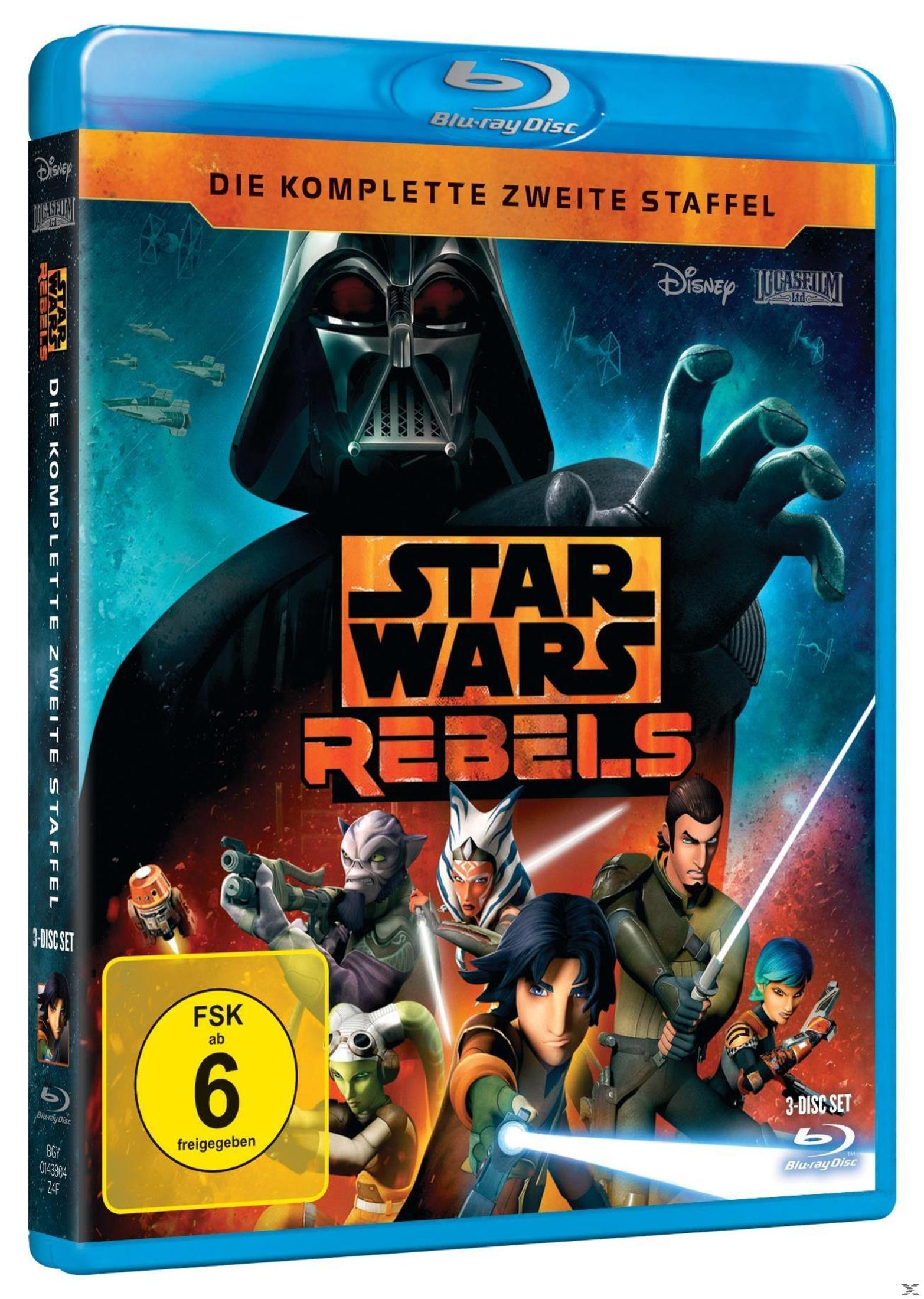 Star Wars Rebels Blu-ray Cover mit Darth Vader im Hintergrund und dem Team im Vordergrund.