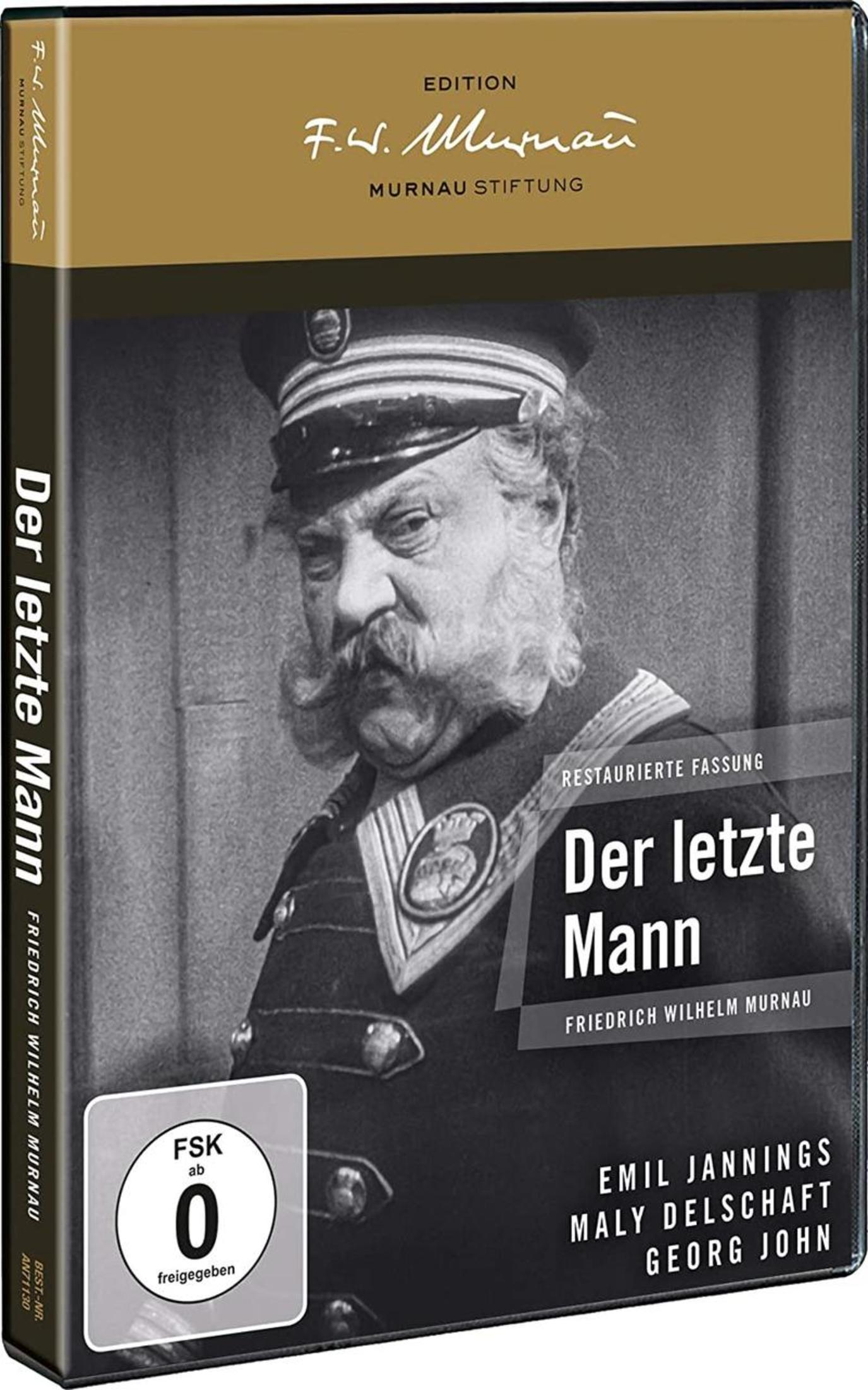 DVD-Cover von Der letzte Mann, schwarz-weiß Porträt eines bärtigen Doormans in Uniform.