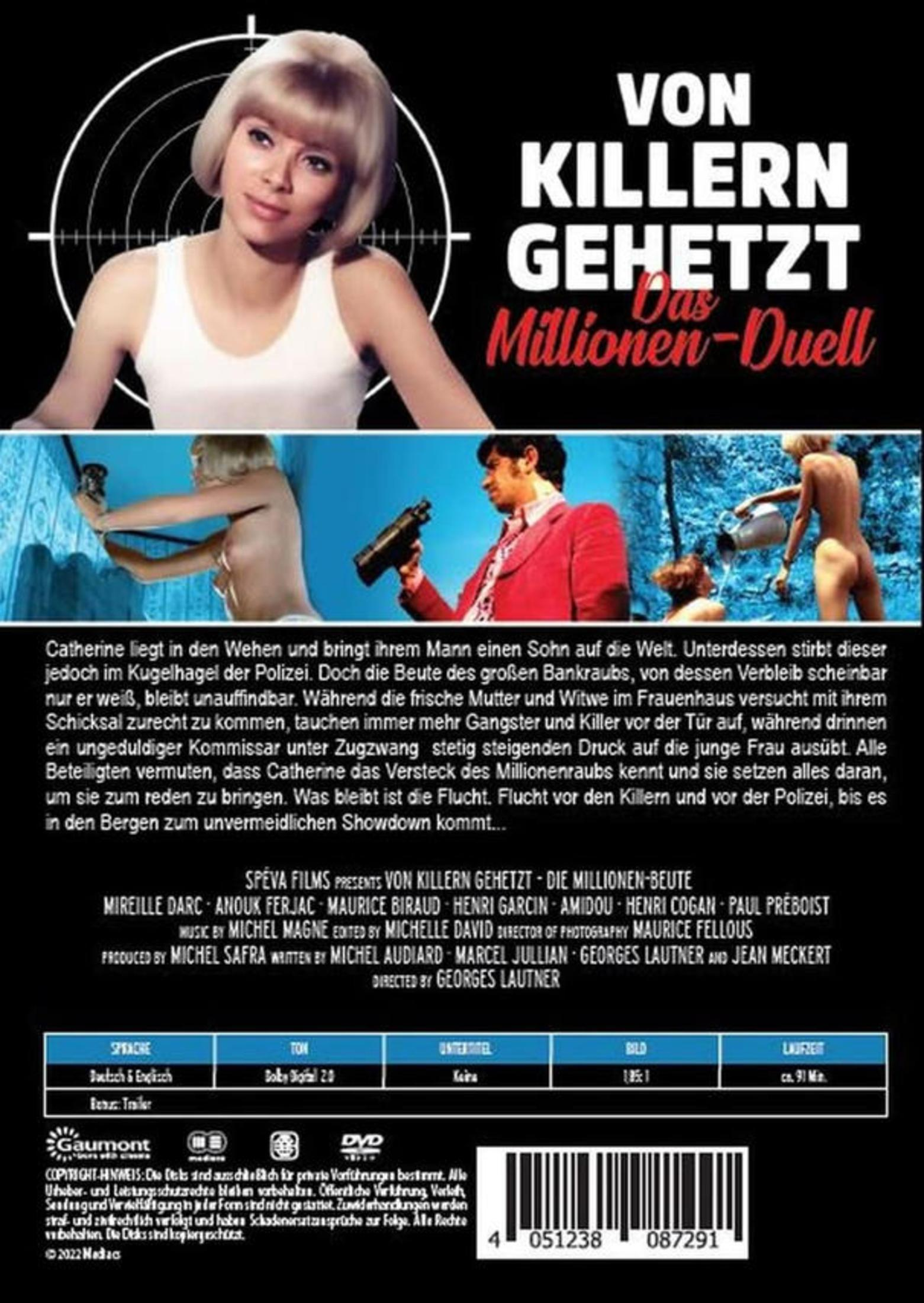 DVD-Cover von Von Killern gehetzt mit Text, Szenenbildern und Strichcode.