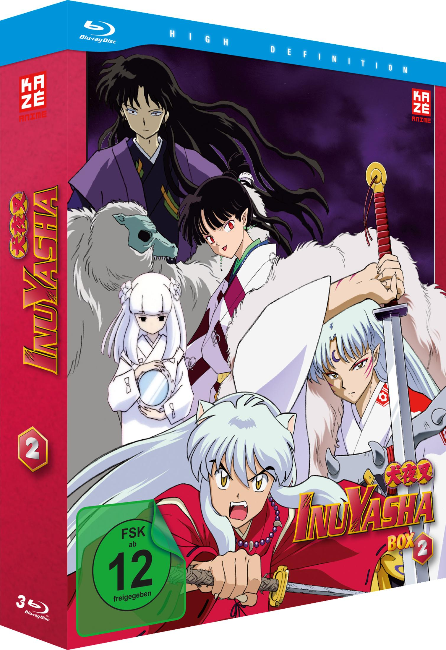 Blu-ray-Hülle von InuYasha Box 2 mit Anime-Charakteren im Vorder- und Hintergrund.