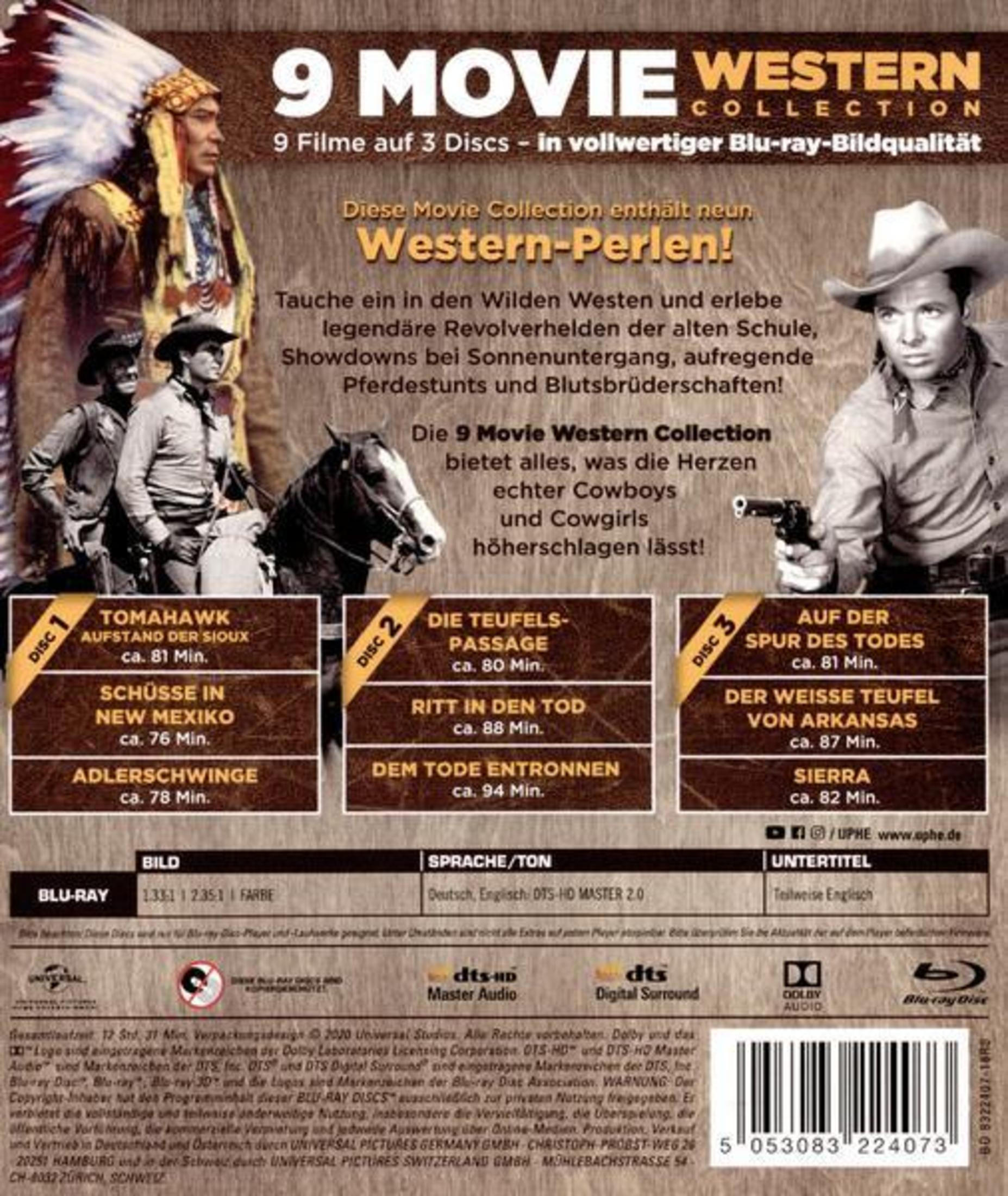 Blu-ray-Hülle der 9 Movie Western Collection mit Cowboys, Pferd und Filmtiteln.
